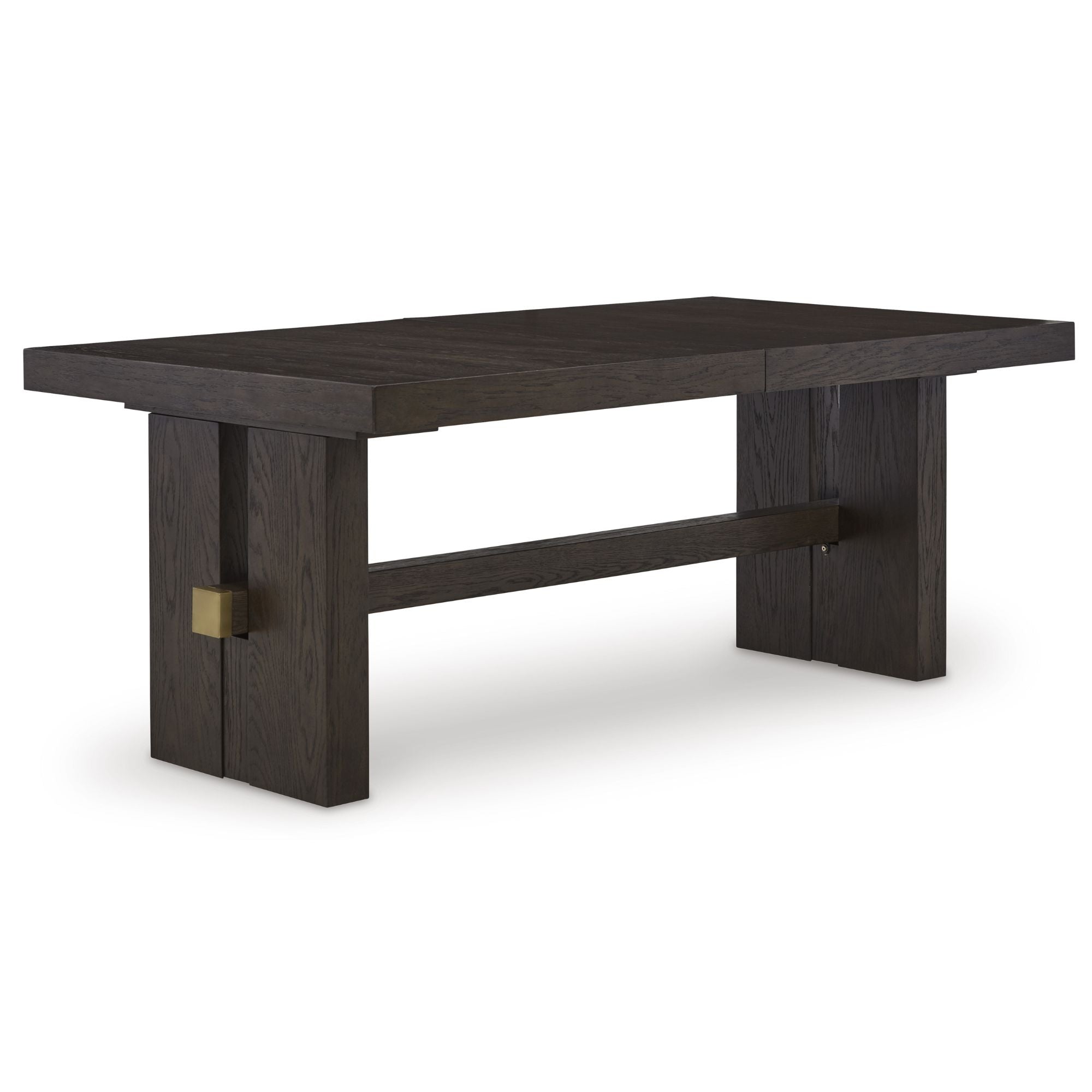 Signature Ashley Burkhaus Ext Dining Room Table with expandable wooden surface and sturdy legs, ideal for family meals and gatherings.