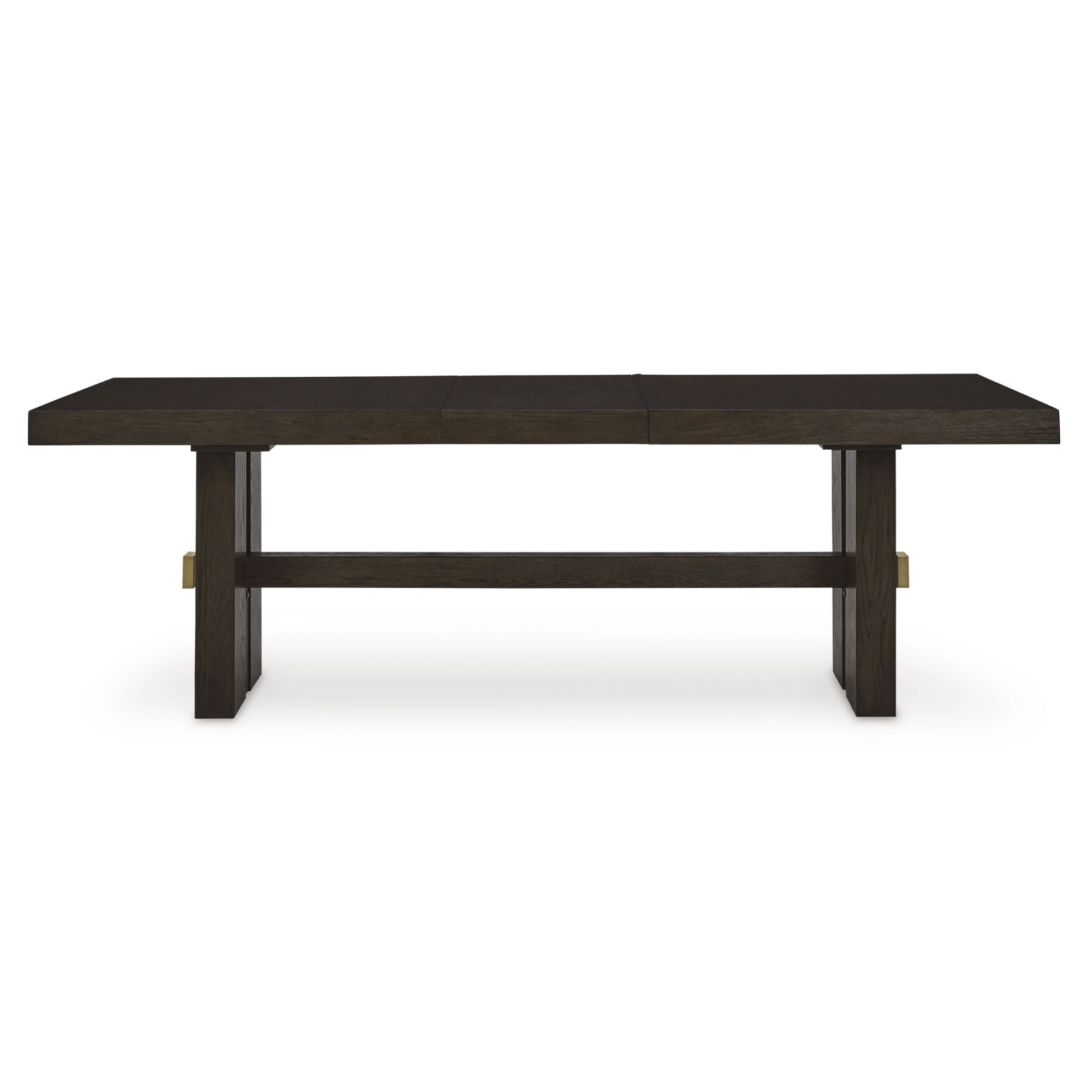 Signature Ashley Burkhaus Ext Dining Room Table shown with extended leaves and wooden finish in a modern dining space.
