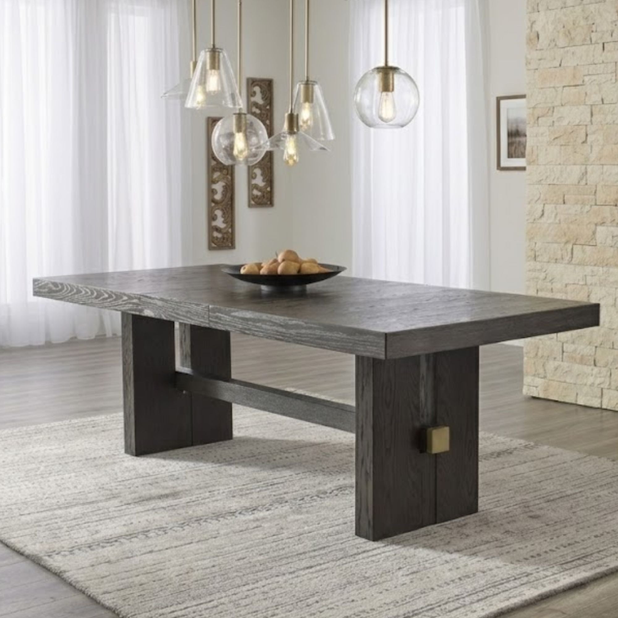 Signature Ashley Burkhaus Ext dining room table with a dark wood finish, showcasing its expandable design and sturdy construction.