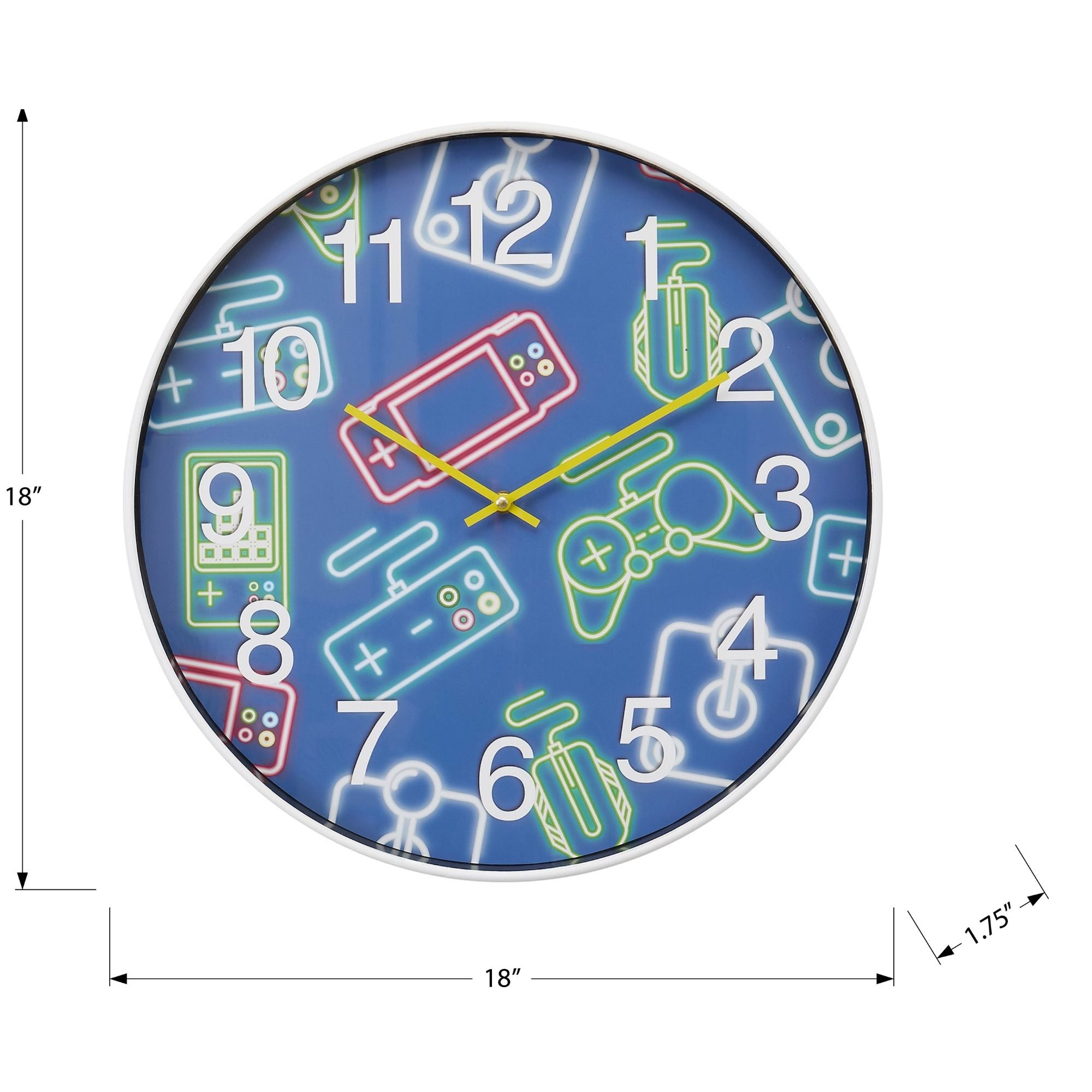 Colorful Monarch Specialties Juvenile Spaces 18-inch wall clock for kids with multi-color space-themed design.