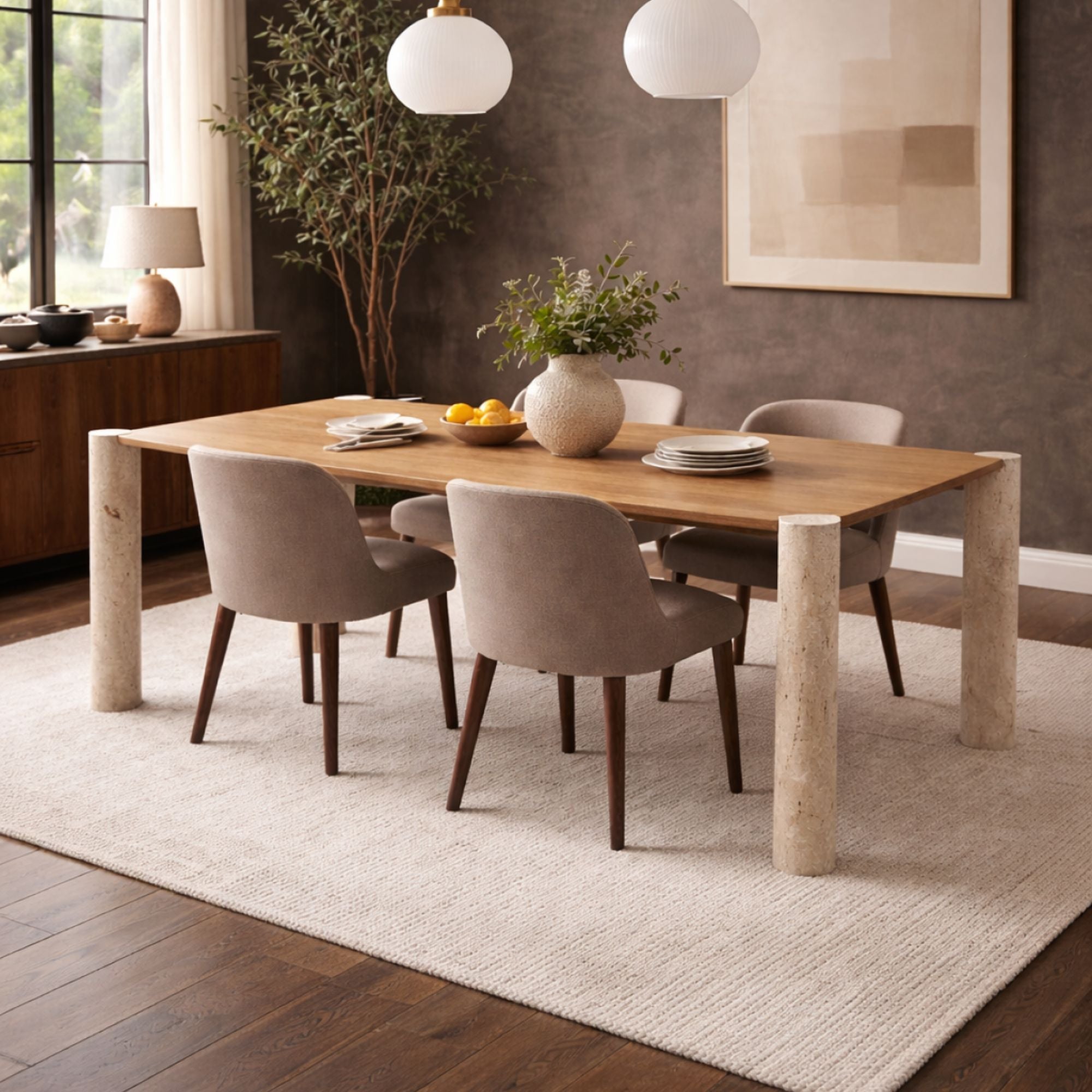 Brassex Myra dining table in oak wood with a modern design, featuring a smooth rectangular tabletop and sturdy legs.
