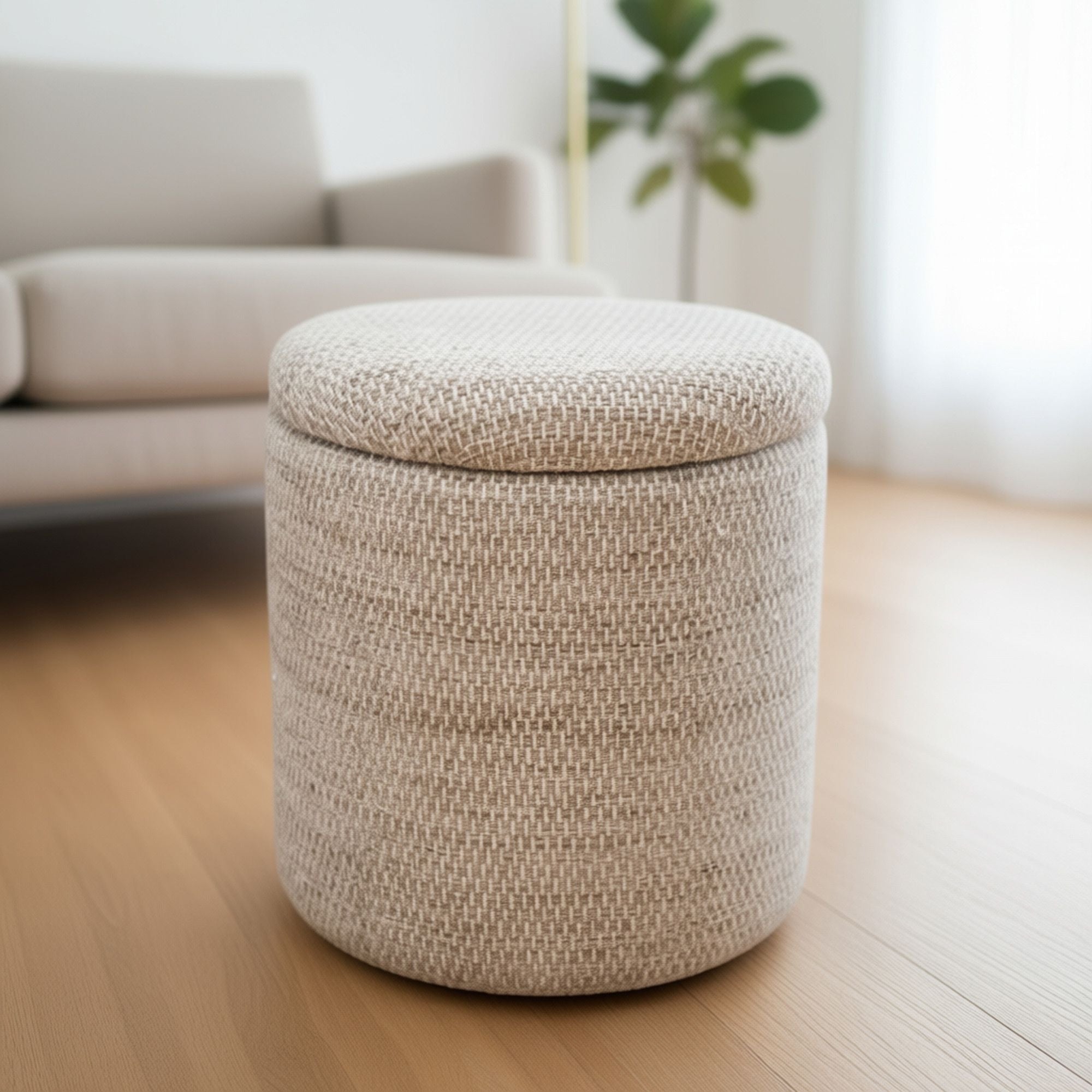 Dalia Round Storage Ottoman – Beige