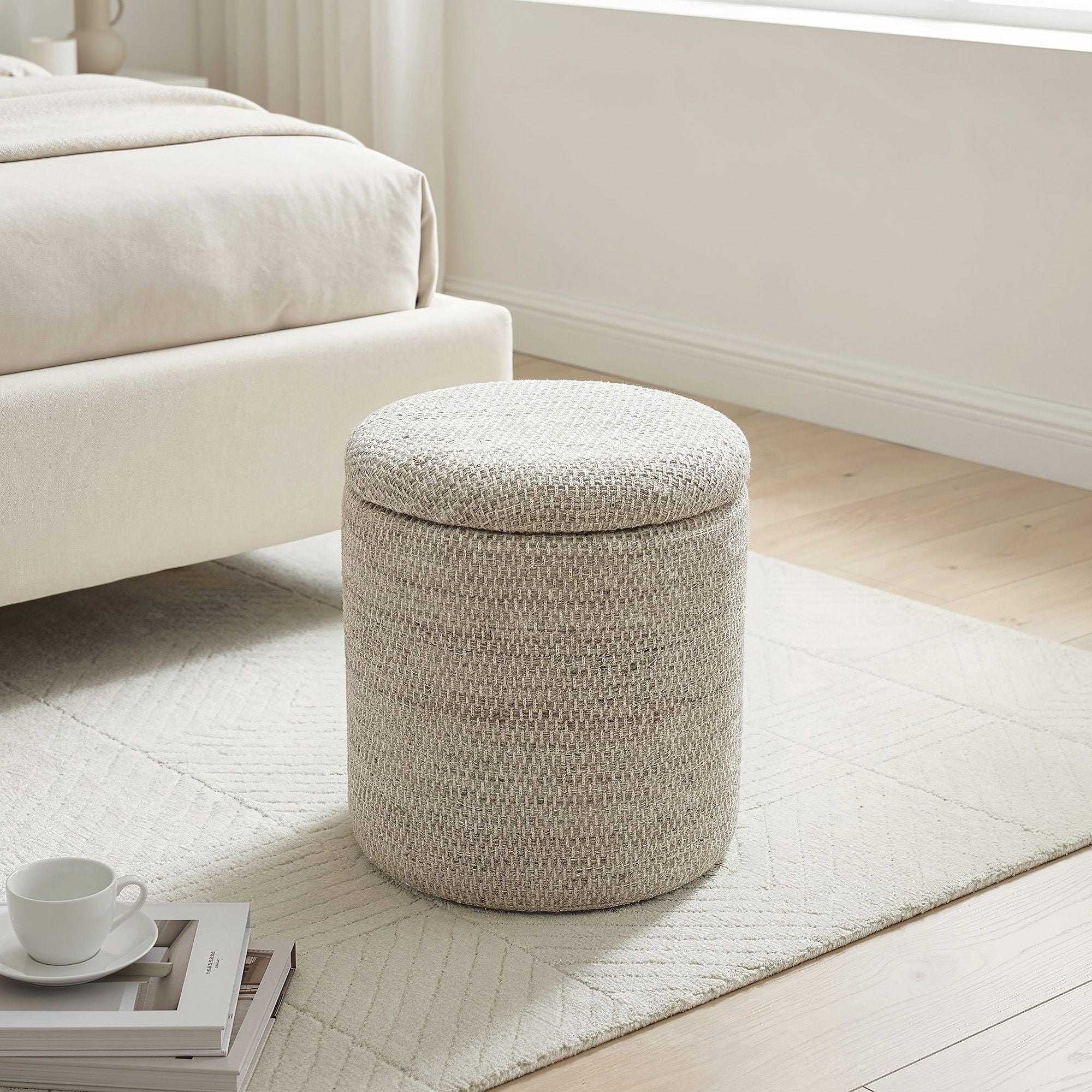 Dalia Round Storage Ottoman – Beige