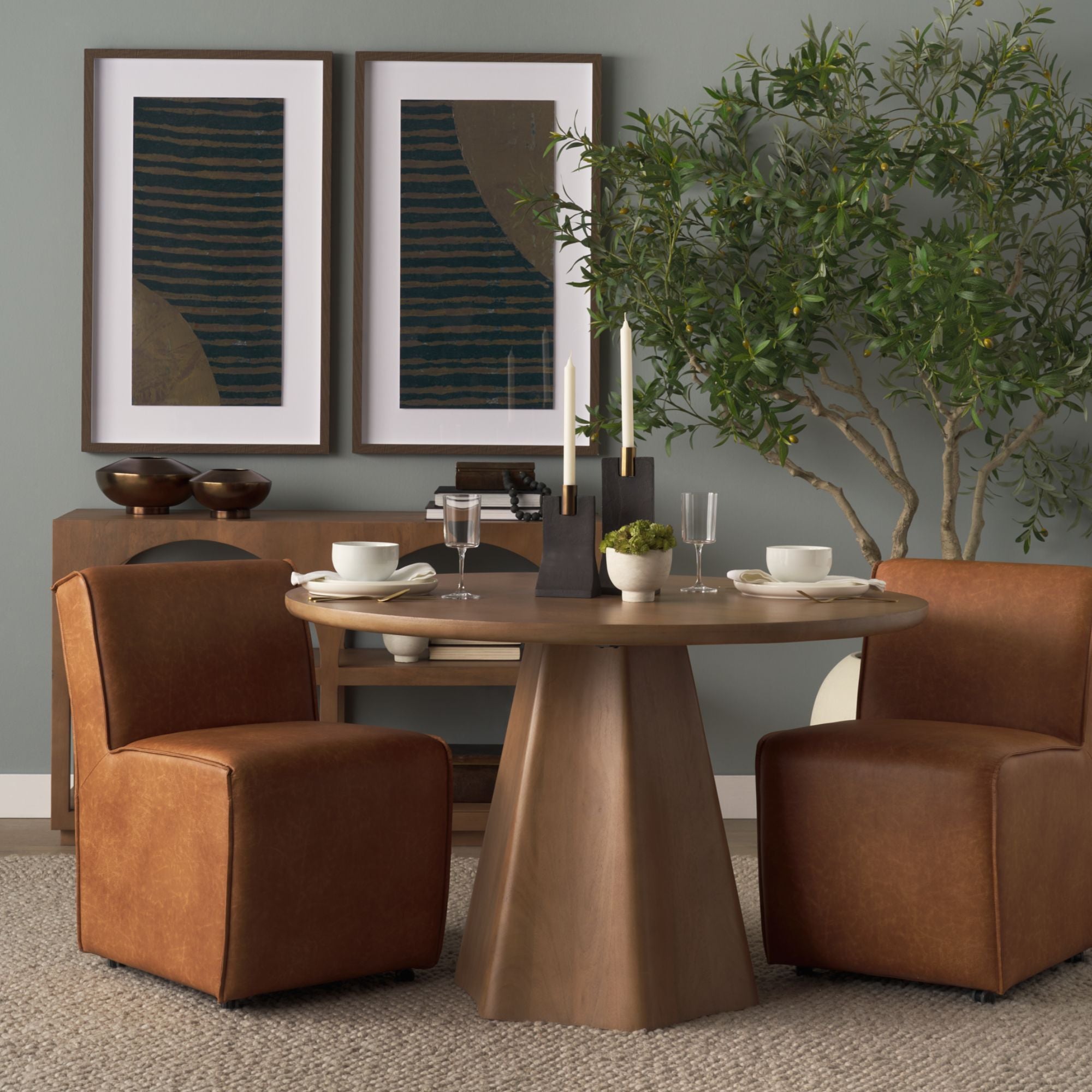 Mercana Damon Collection Dining Chair on Casters in Cognac Brown | CastleUp Experience Centre Online Furniture
