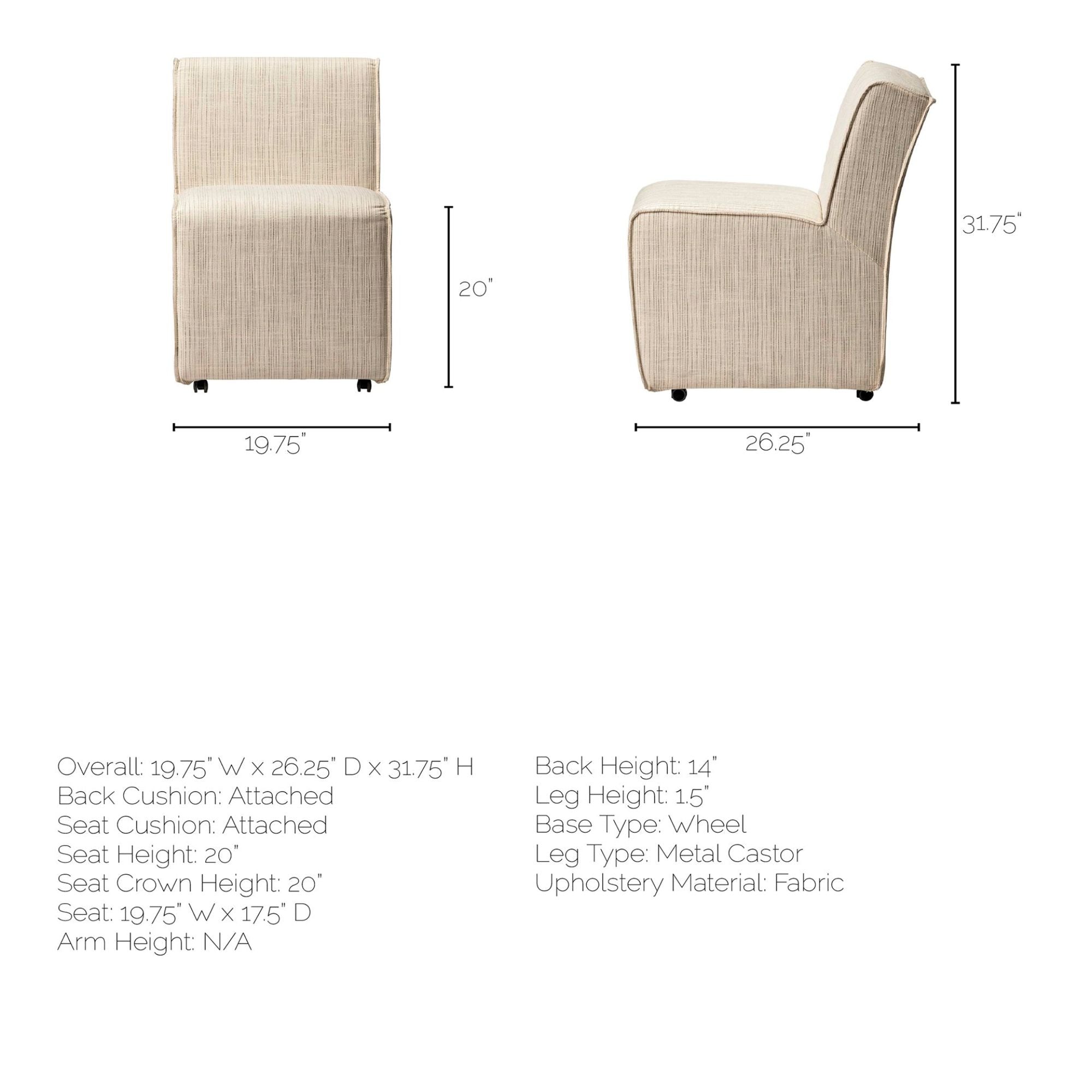 Mercana Damon Collection Dining Chair on Casters in Cream | CastleUp Experience Centre Online Furniture