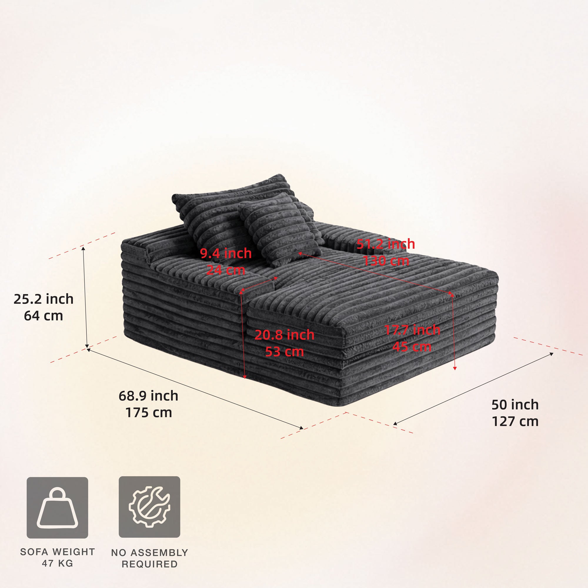 Oversized Cozy Single Lounge Sofa in Dark Grey