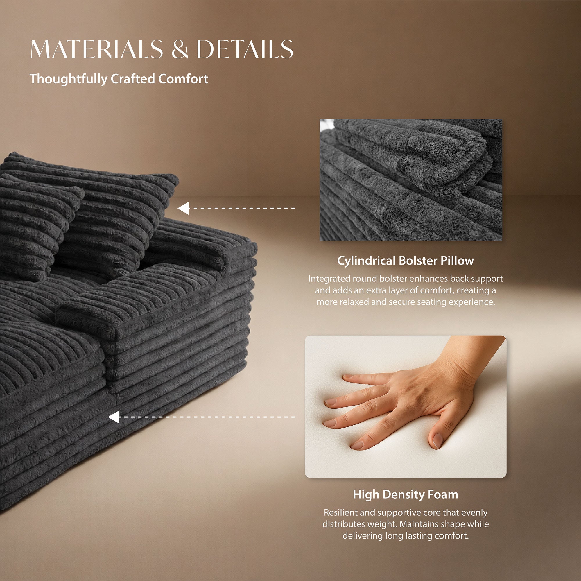 Oversized Cozy Single Lounge Sofa in Dark Grey