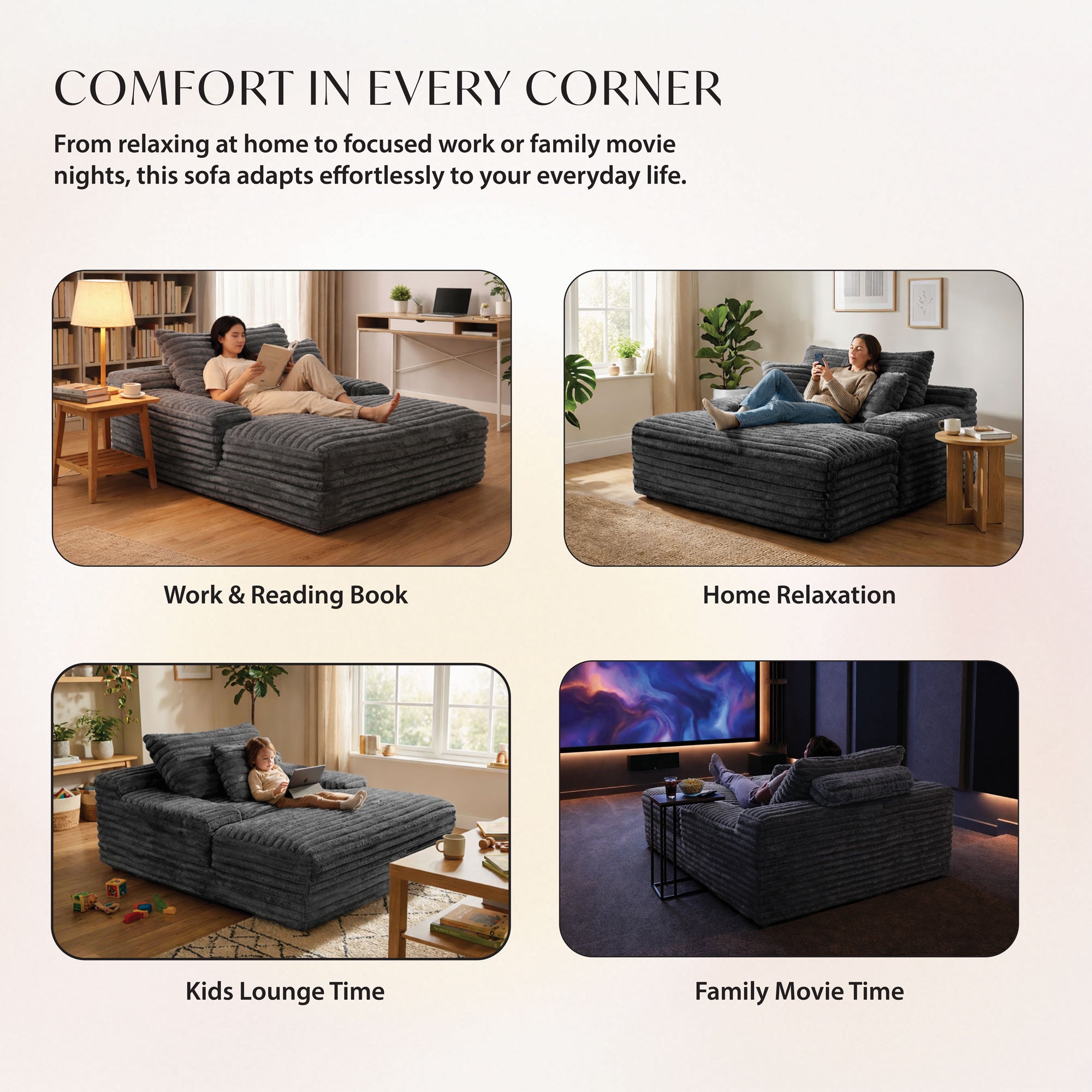 Oversized Cozy Single Lounge Sofa in Dark Grey