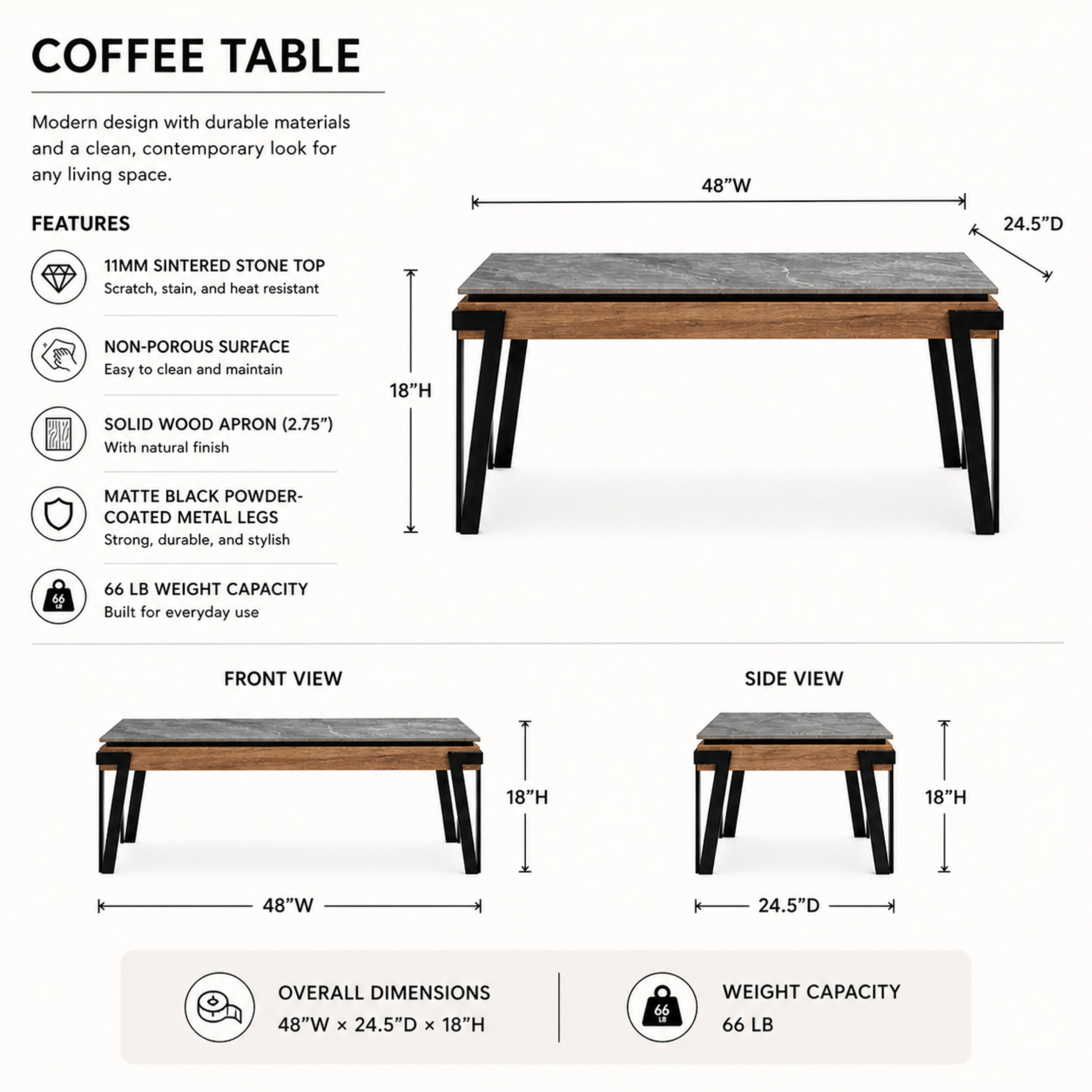 MAZ Dawn Collection coffee table with a sleek wooden top and modern design, perfect for contemporary living rooms.