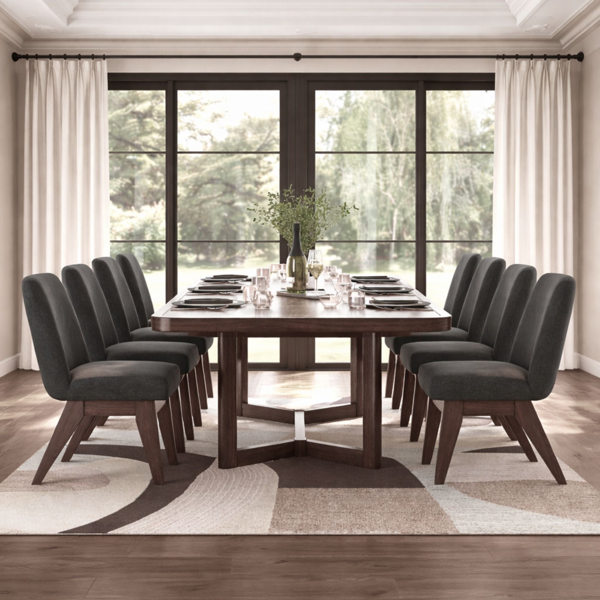 Brown Dilenno EXT Table dining room set by Signature Ashley with matching chairs, modern design, and wood finish.