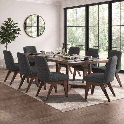 Brown Dilenno dining room table set by Signature Design Ashley with six matching chairs, showcasing a modern wood finish.