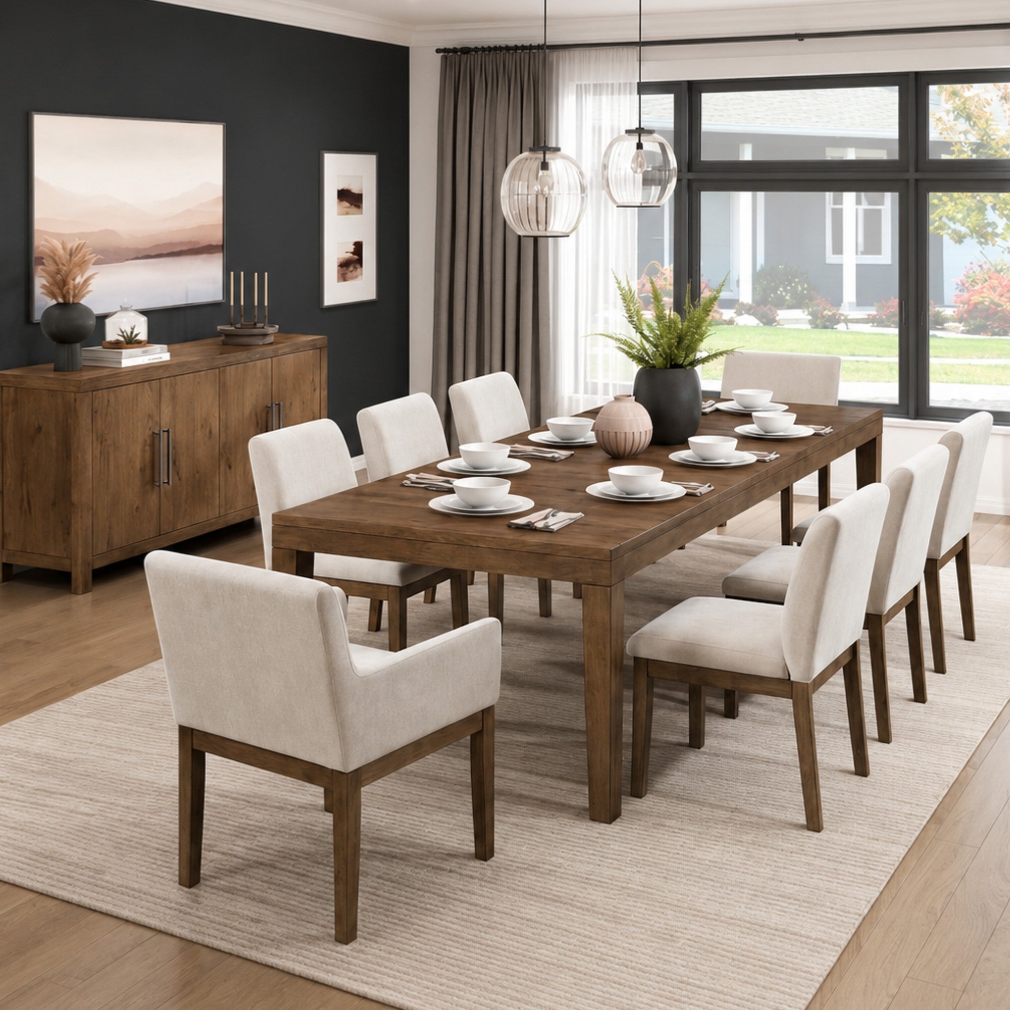 MAZ Matisse Collection extension leaf dining room set with wooden table and matching chairs in a modern design.