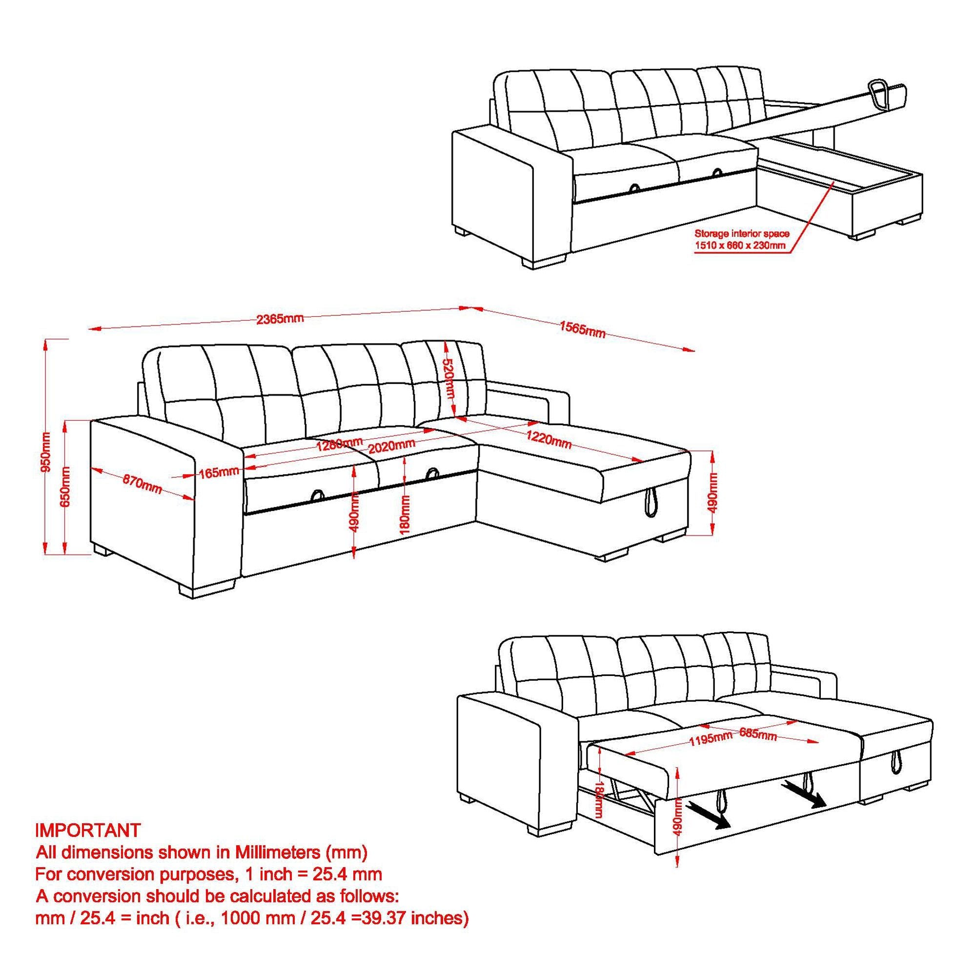 Beige Draga sectional sofa bed with reversible chaise and built-in storage, showcasing modern design and plush cushions.