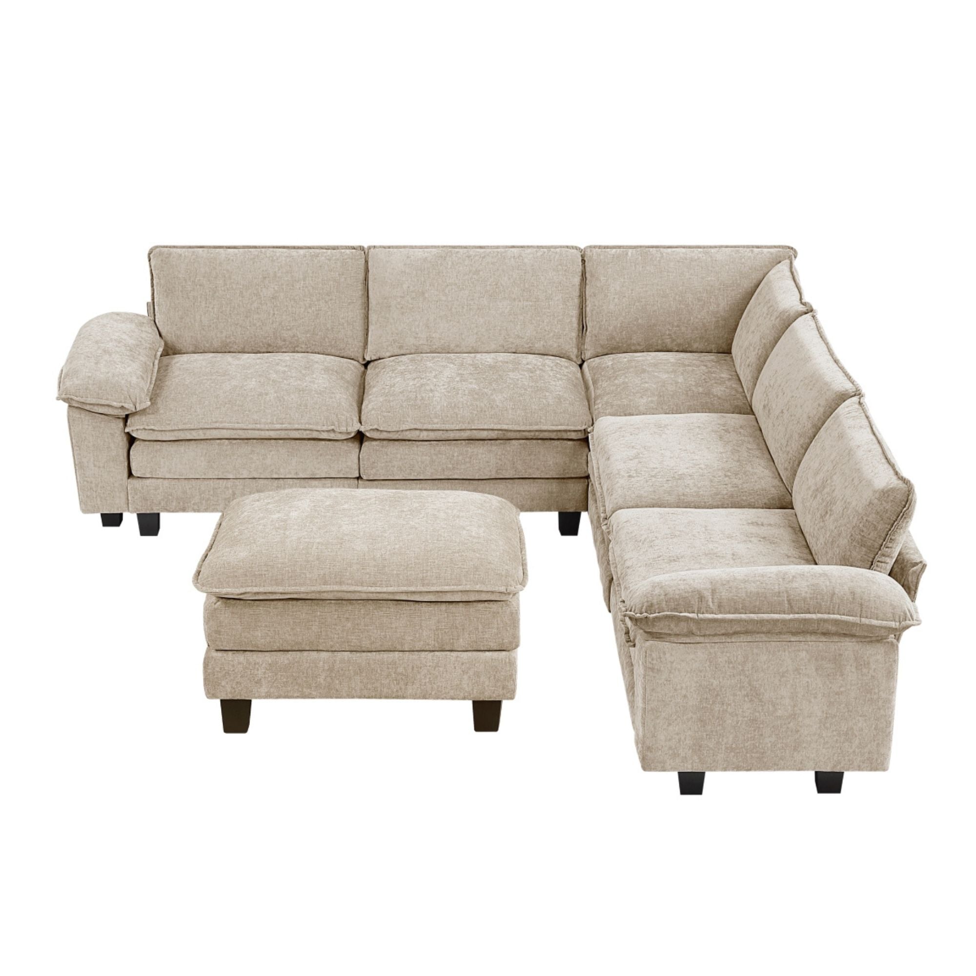 MAZ Dublin Collection 6-piece taupe modular sectional sofa with ottoman, showcasing contemporary design and comfortable seating