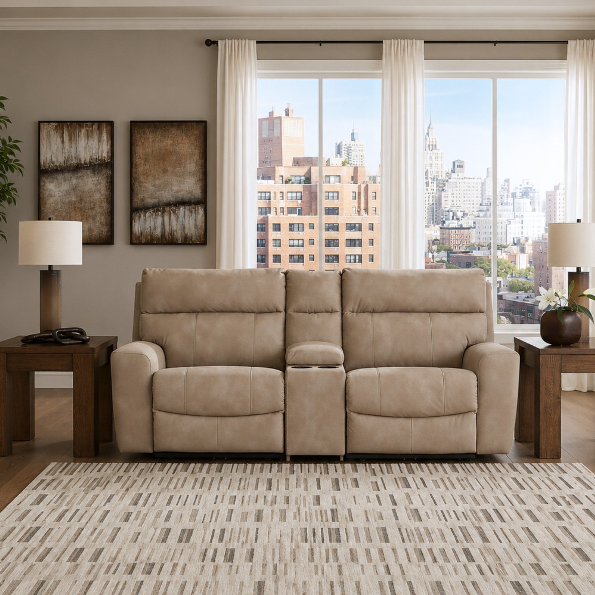 Next-Gen Durapella 3-Piece Power Reclining Loveseat with Console Sand
