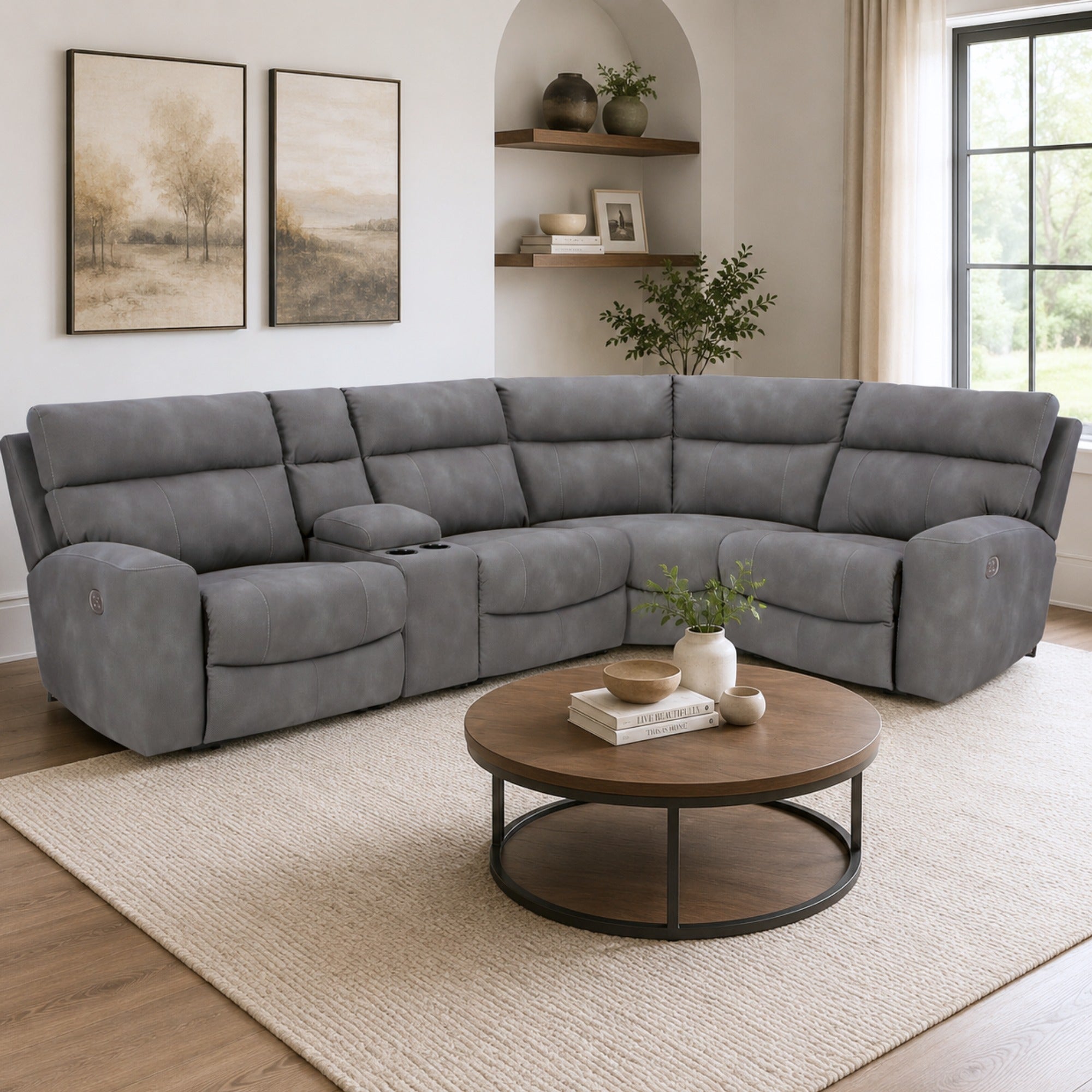 Next-Gen Durapella 5-Piece Power Reclining Sectional with Console Slate