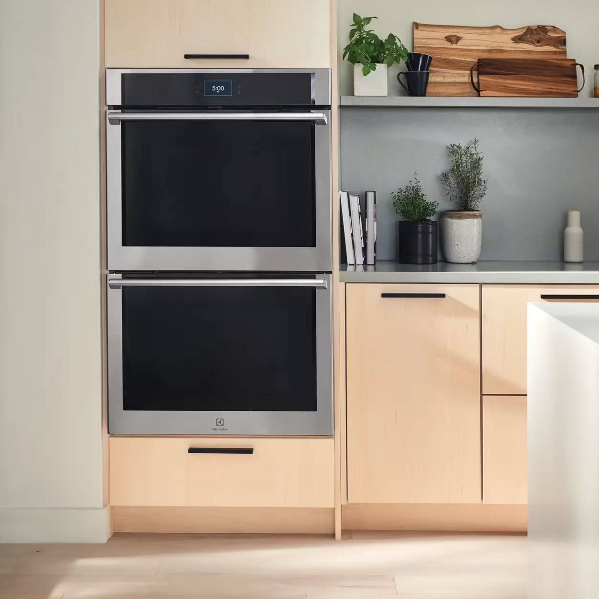 Electrolux ECWD3012AS 30-inch stainless steel double wall oven with digital controls and air sous vide feature.