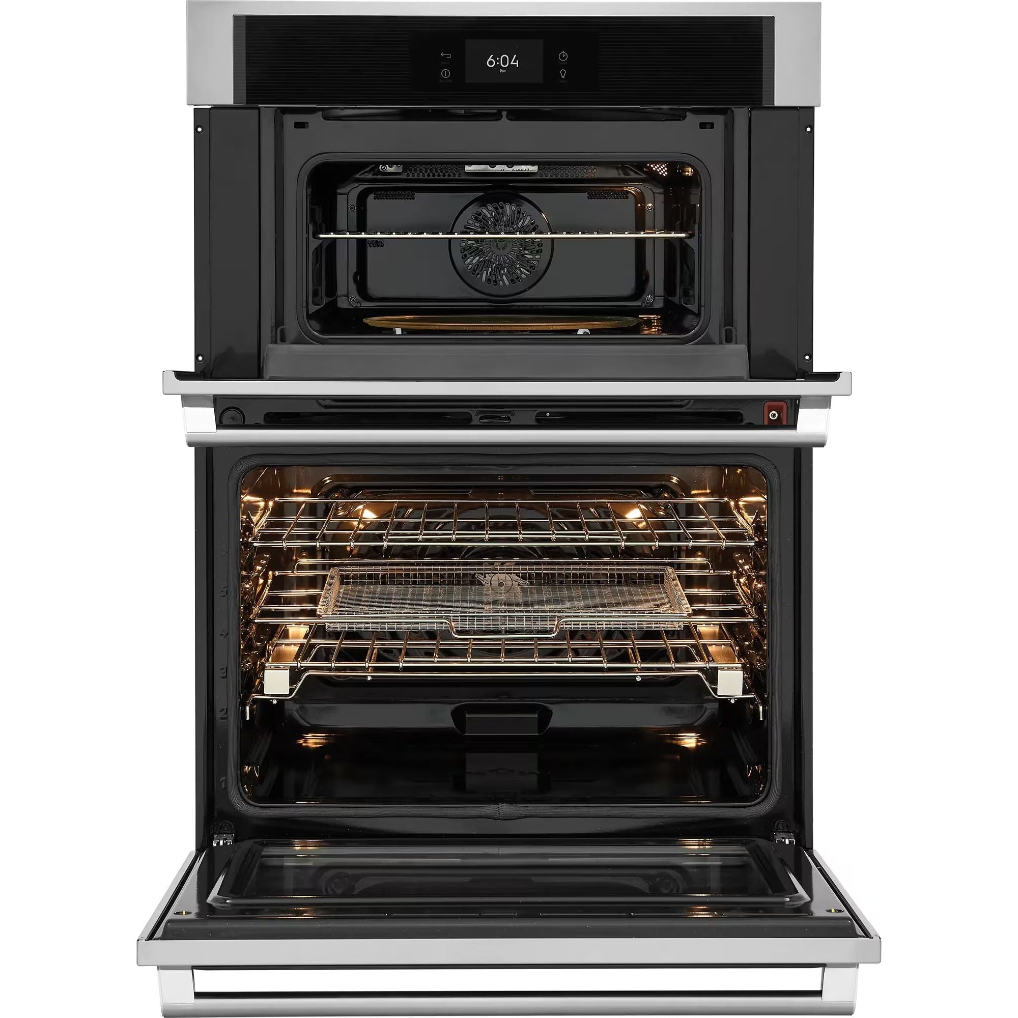 Electrolux 30-inch wall oven and microwave combo in stainless steel with digital control panel and modern design.