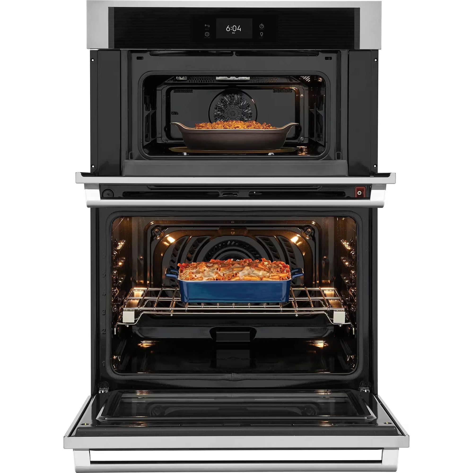 Electrolux 30-inch stainless steel wall oven and microwave combo with digital controls and sleek modern design.