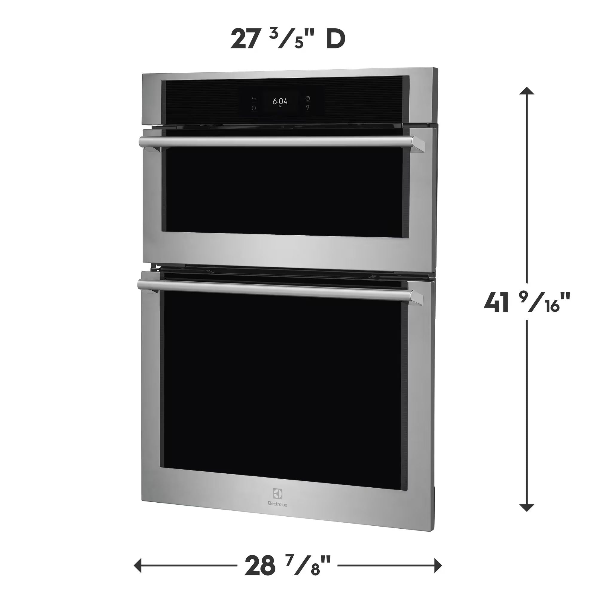 Electrolux ECWM3012AS 30-inch stainless steel wall oven and microwave combination with digital control panel and sleek finish.