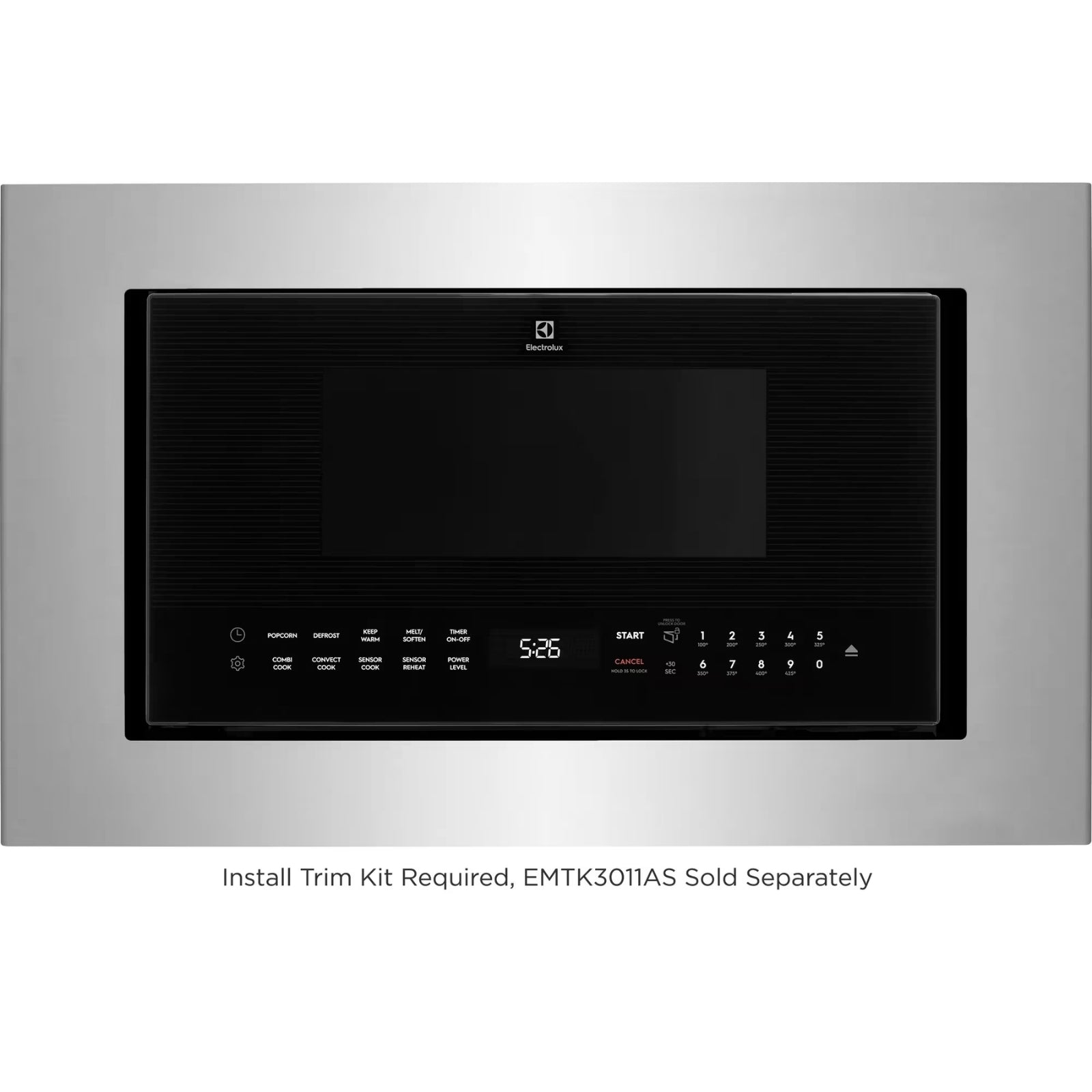 Electrolux EMBS2411BB 30-inch built-in convection microwave oven in black, showing the front with control panel and door.