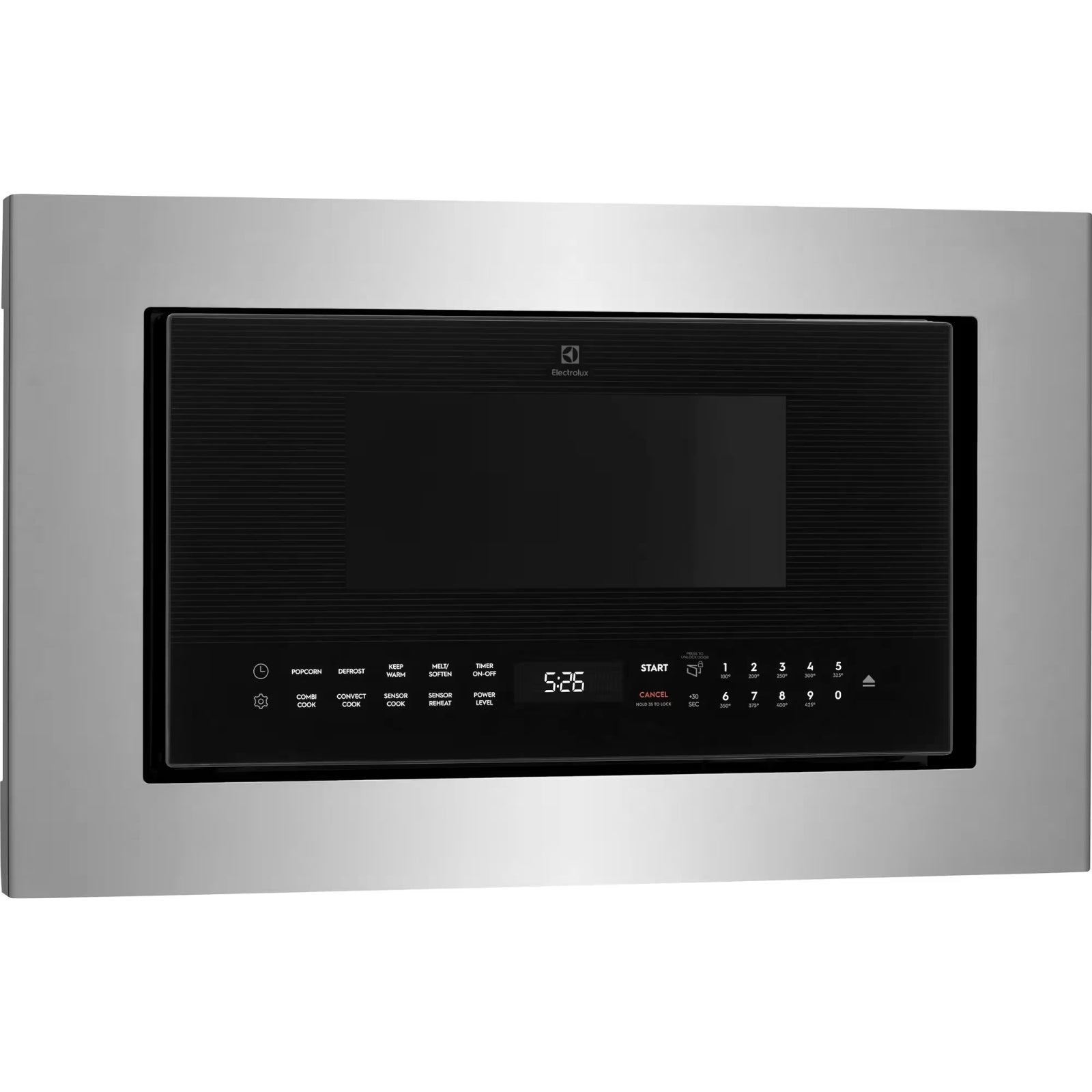 Electrolux EMBS2411BB 30-inch built-in black convection microwave oven with digital control panel and spacious interior.
