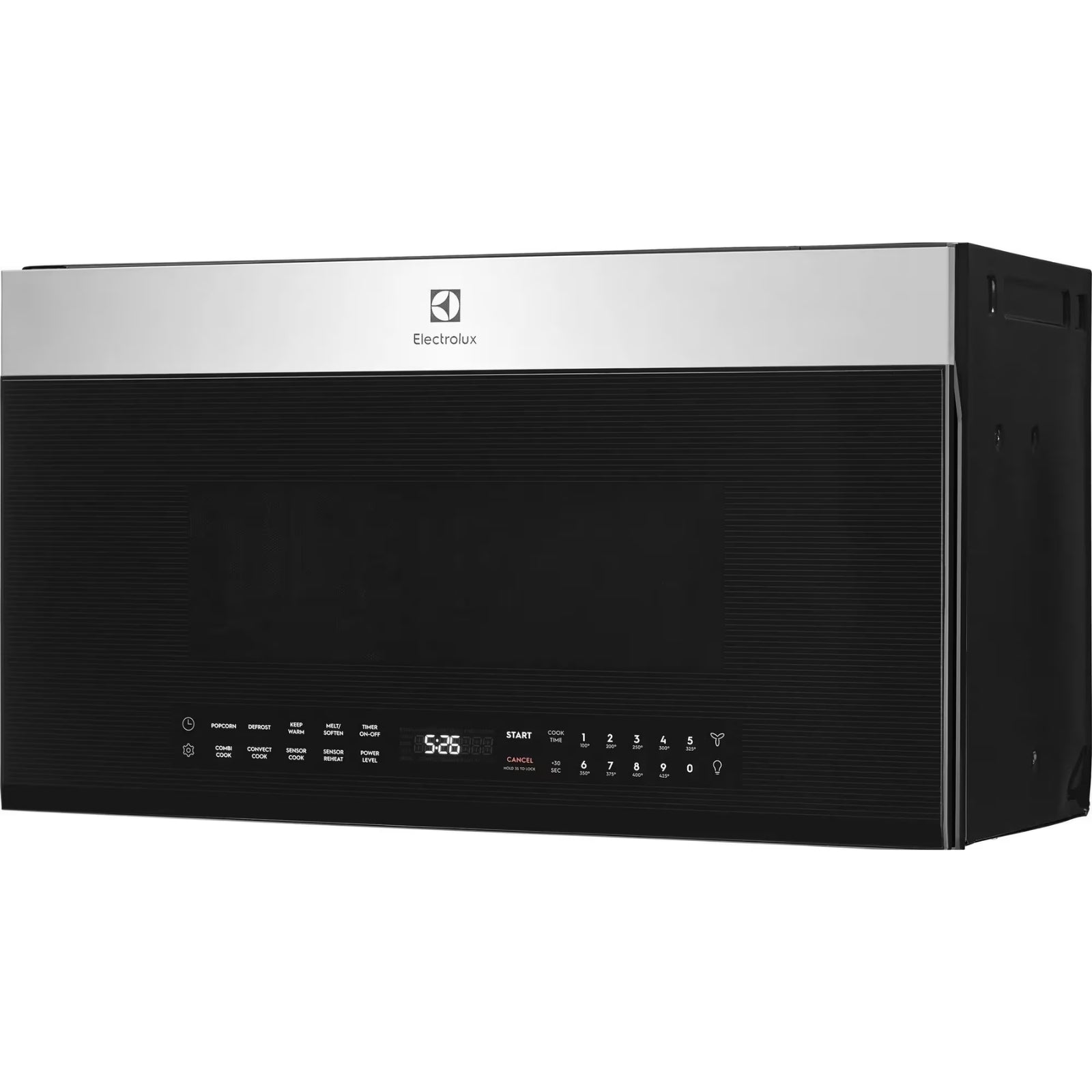 Electrolux EMOW1911AS stainless steel over-the-range convection microwave oven with digital control panel and turntable.