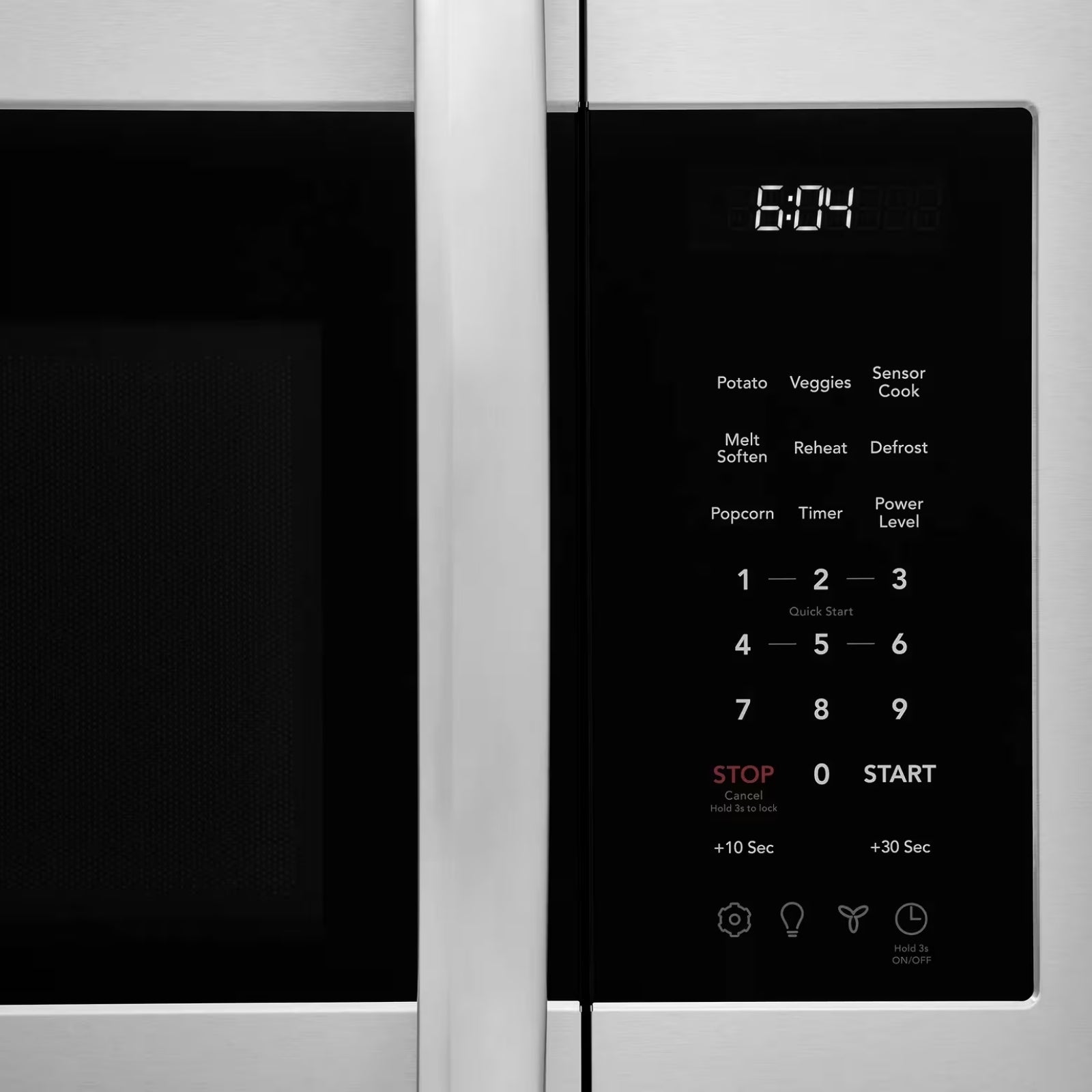 Electrolux EMOW1911AS stainless steel over-the-range convection microwave oven with digital control panel and interior light.