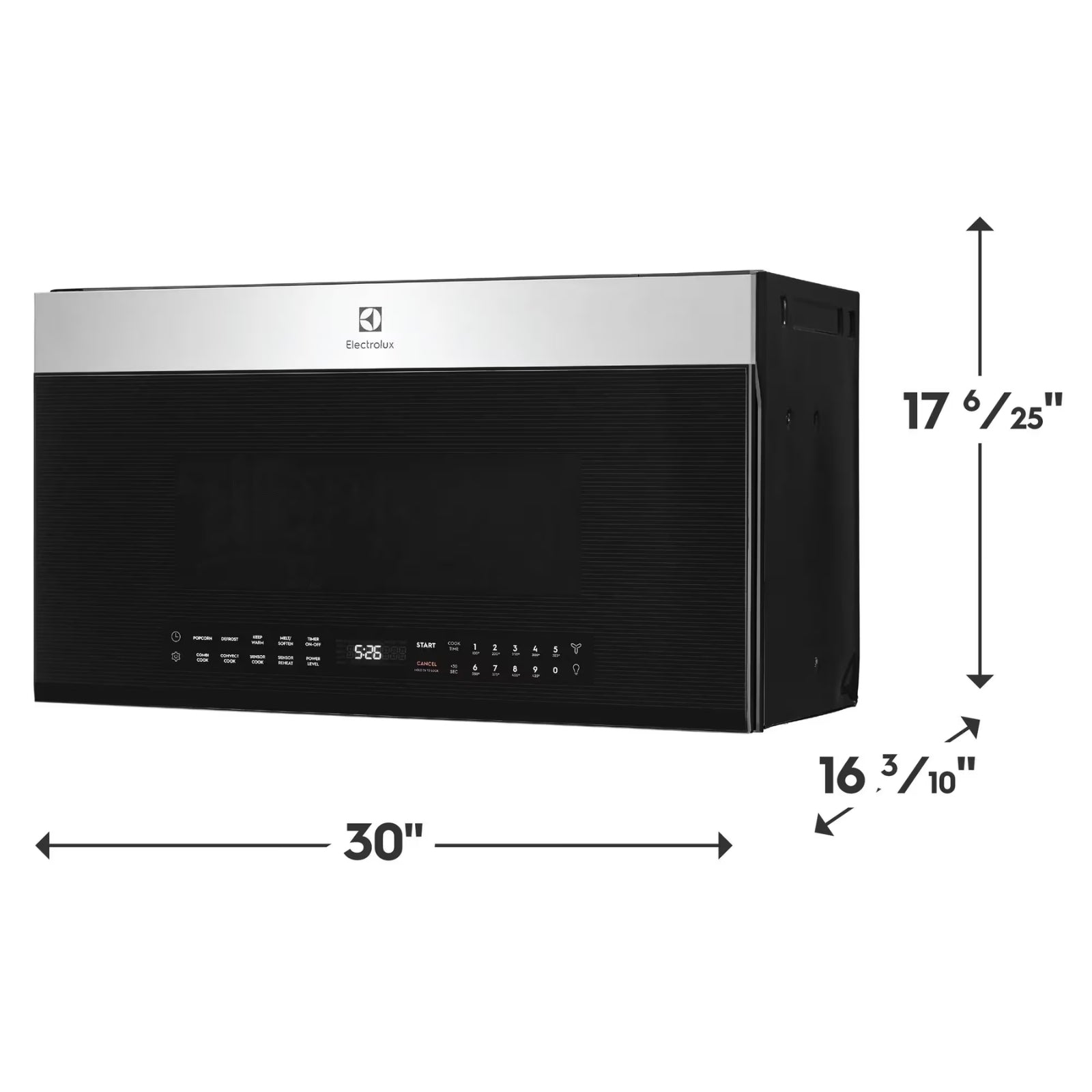 Electrolux EMOW1911AS stainless steel over-the-range convection microwave oven with digital display and control panel.