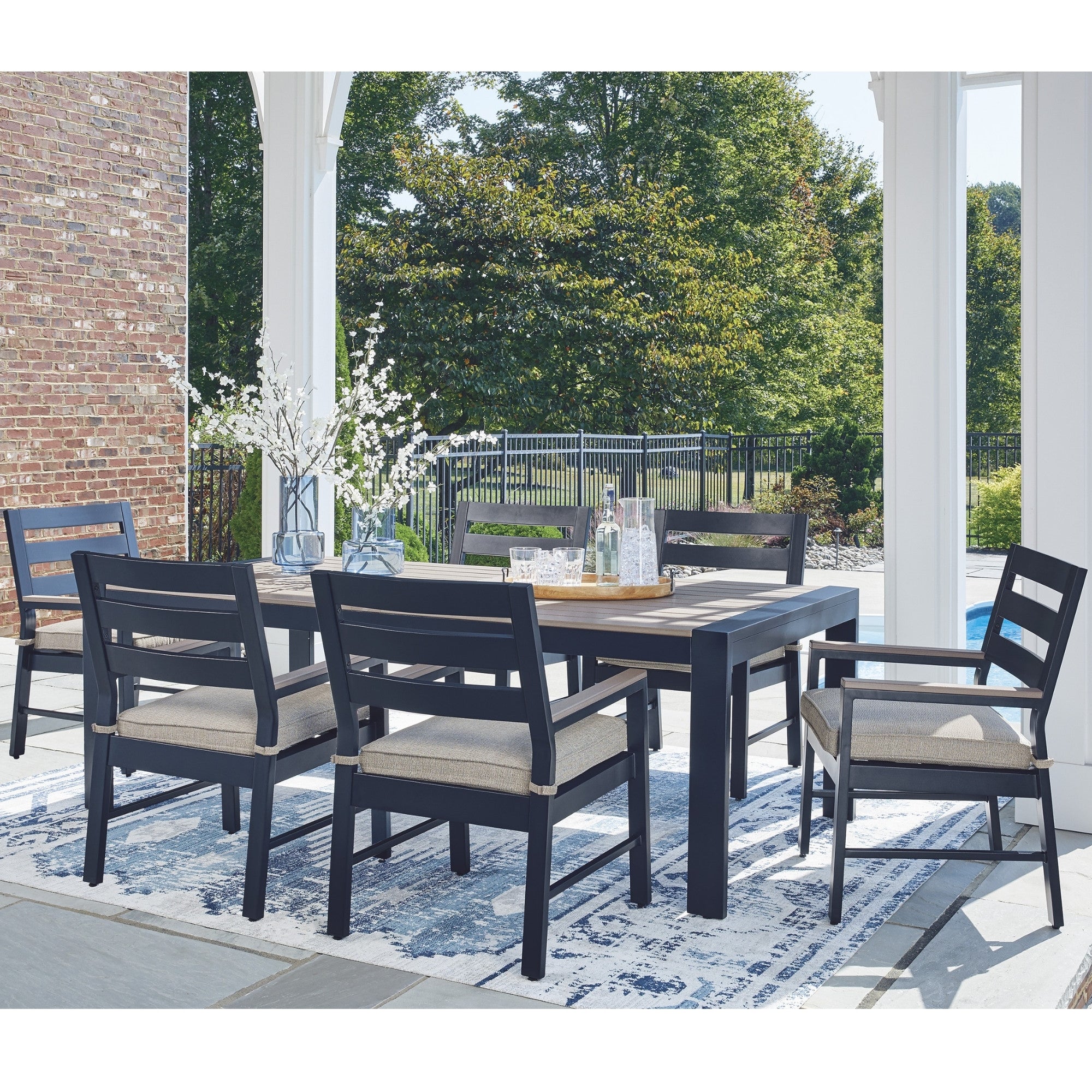 East Beach 7-Piece Outdoor Dining Set in Dark Navy