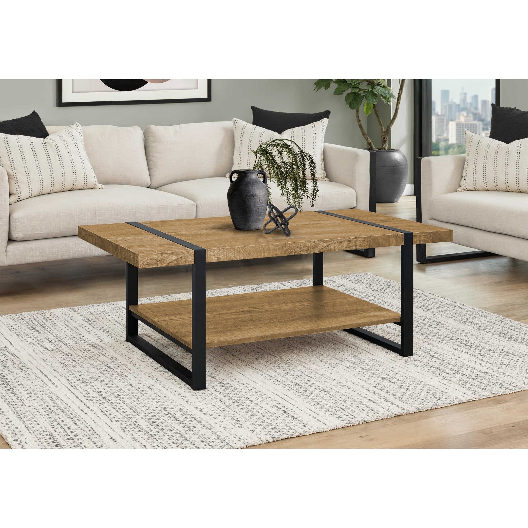 Echelon coffee table by Monarch Specialties with a sleek mango wood finish, featuring a modern design and smooth surface.
