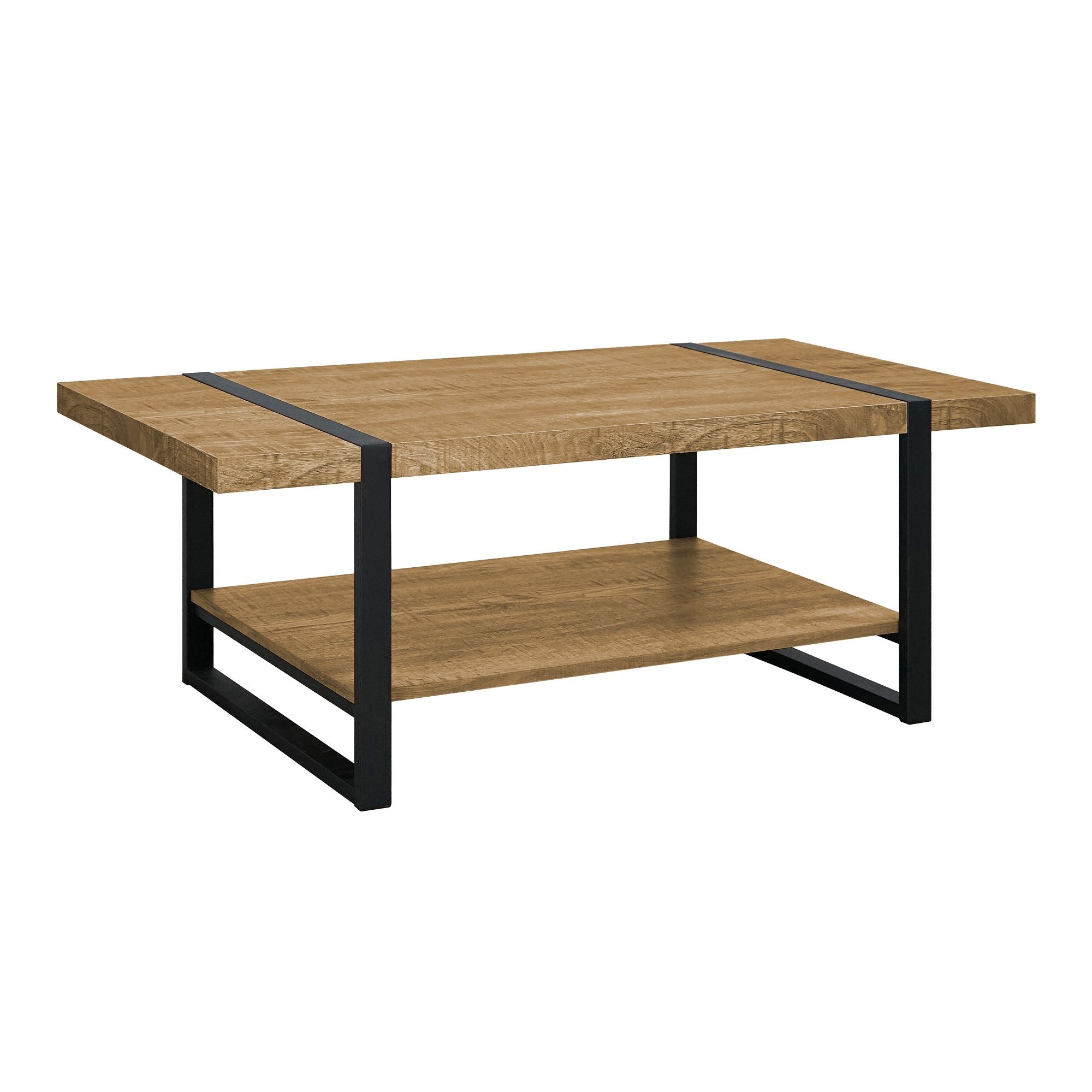 Echelon coffee table in warm mango wood with sleek modern design, crafted by Monarch Specialties.