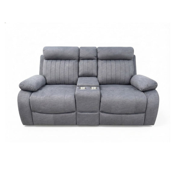 Grey Brassex Eiyse recliner loveseat with plush cushions and reclining feature, perfect for relaxing living room seating.