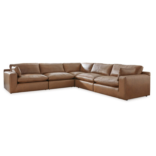 Emilia 5-piece leather sectional sofa by Signature Design Ashley with plush cushions and modern modular design.