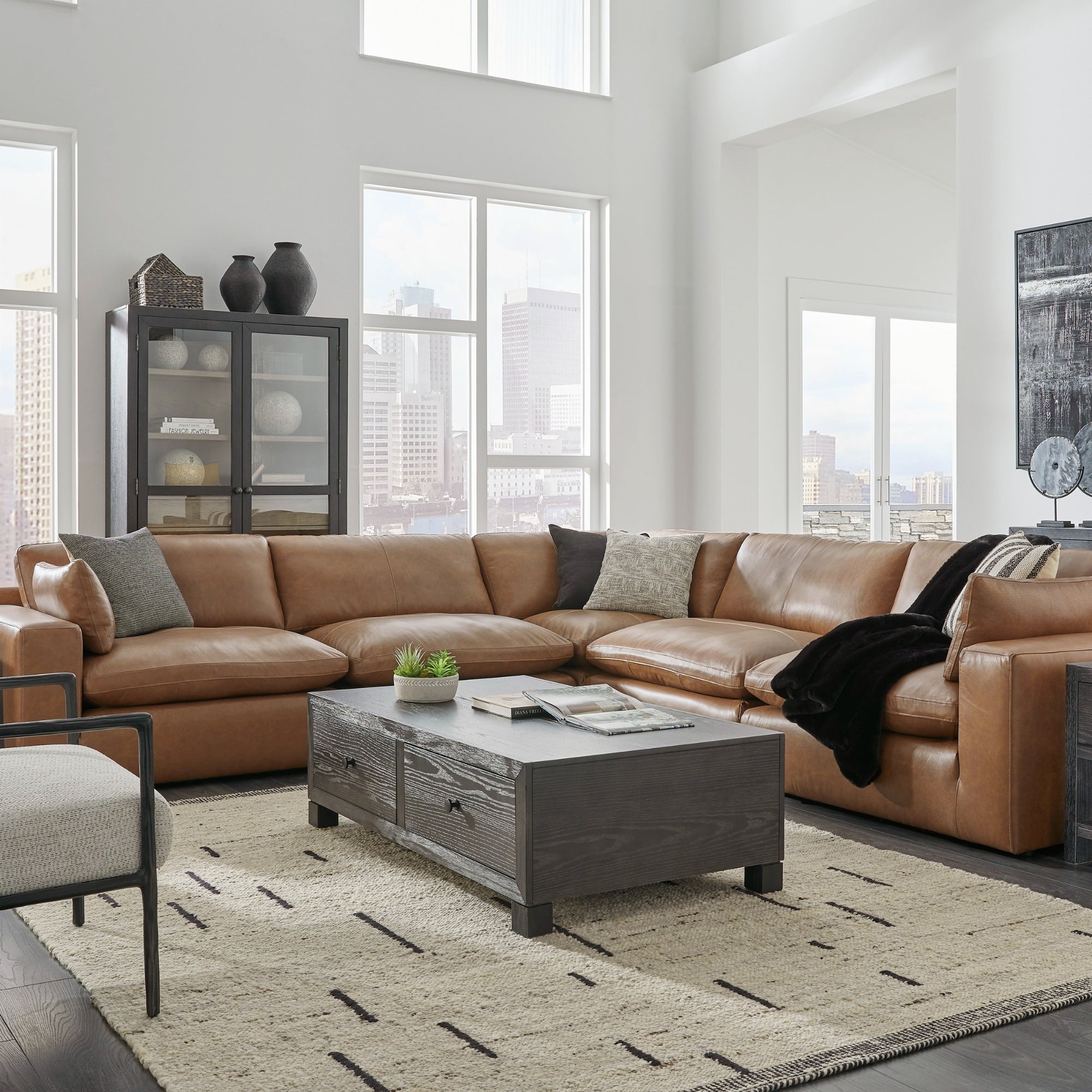 Emilia 5-Piece Leather Modular Sectional