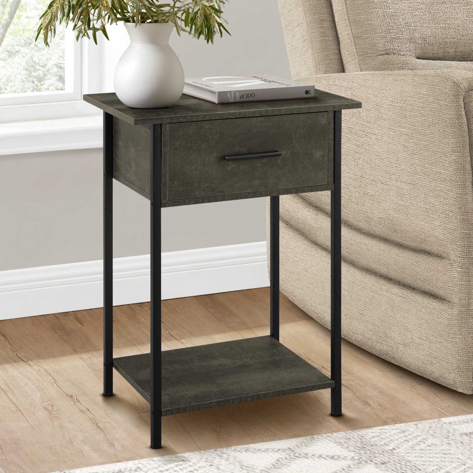 Dark bronze Monarch Specialties Marq Accent End Table with sleek modern design and sturdy frame, perfect for living room decor.