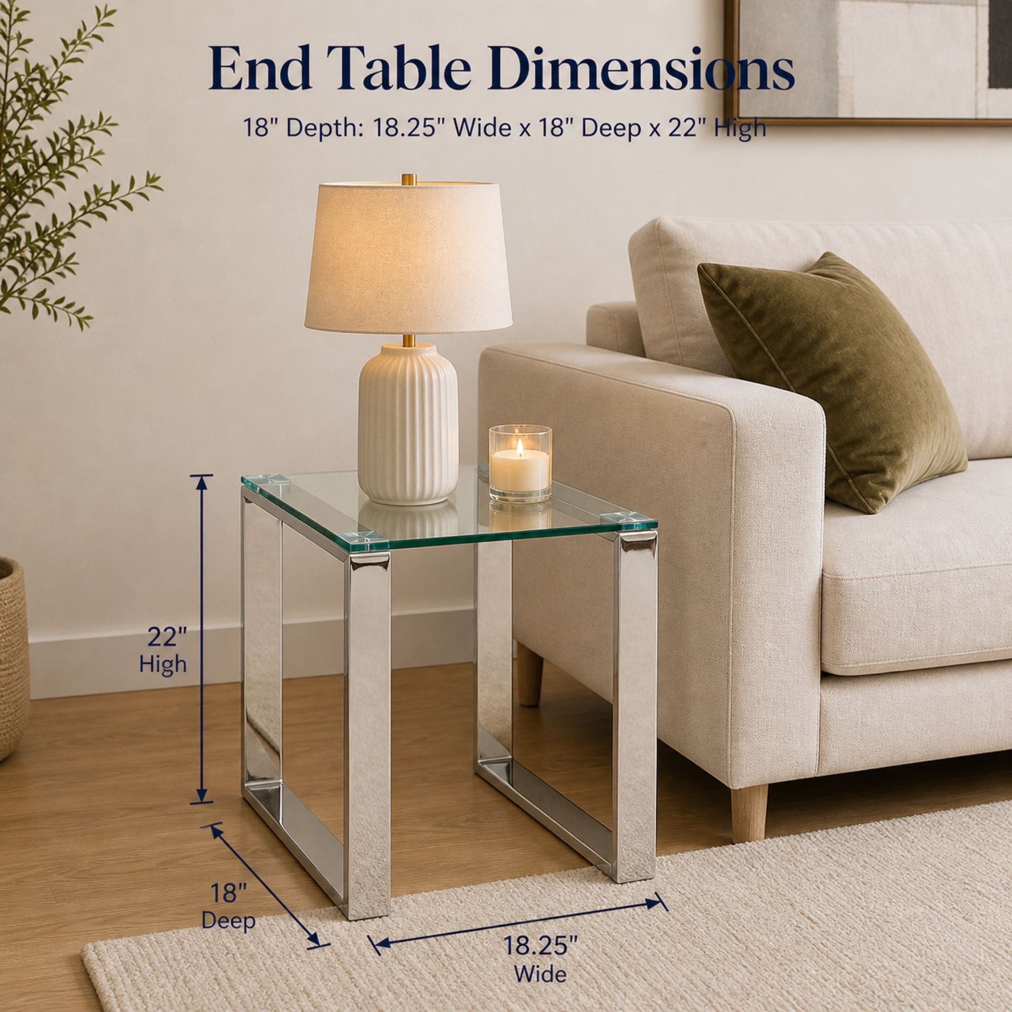 Elite Living GEM glass end table with clear tempered glass top and sleek metal frame, modern and stylish for living room decor.