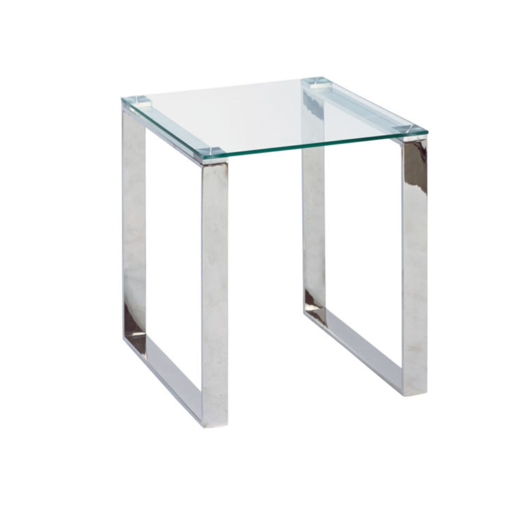 Elite Living GEM Glass 2-Piece Coffee and End Table Set featuring clear glass tabletops and modern metal frames.