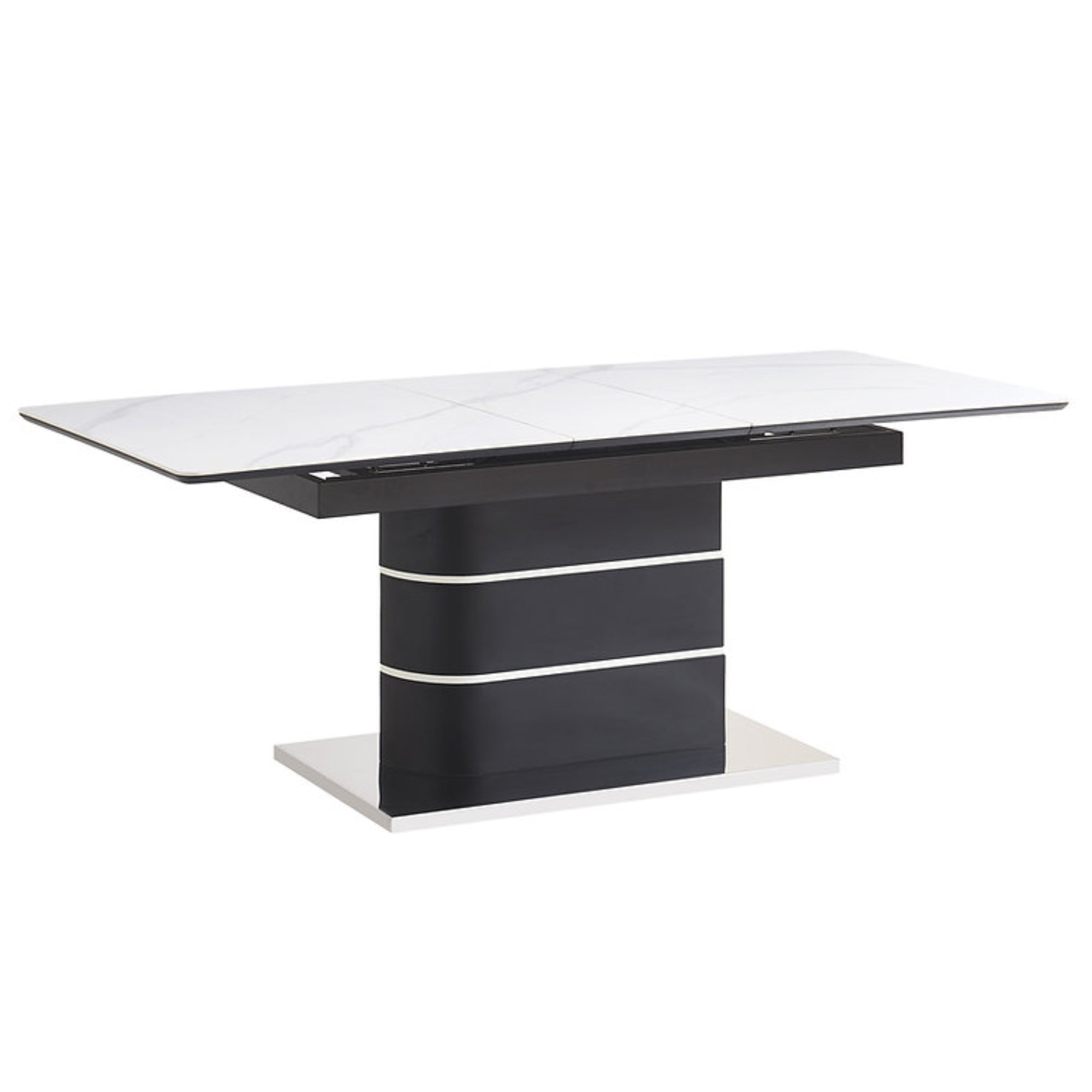 White IFF sintered stone extendable dining table with sleek design and extendable feature, perfect for modern dining spaces.