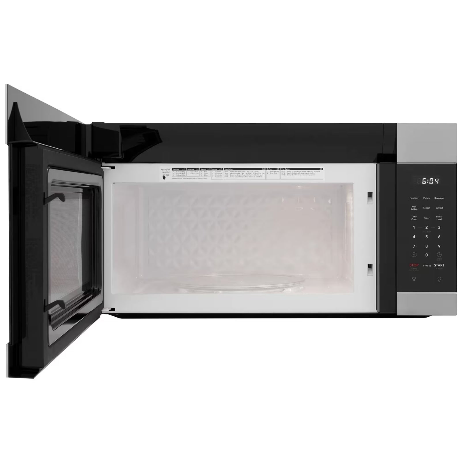 Frigidaire FMOS174CBS stainless steel over-the-range microwave with digital display and control panel, installed in a kitchen setting.