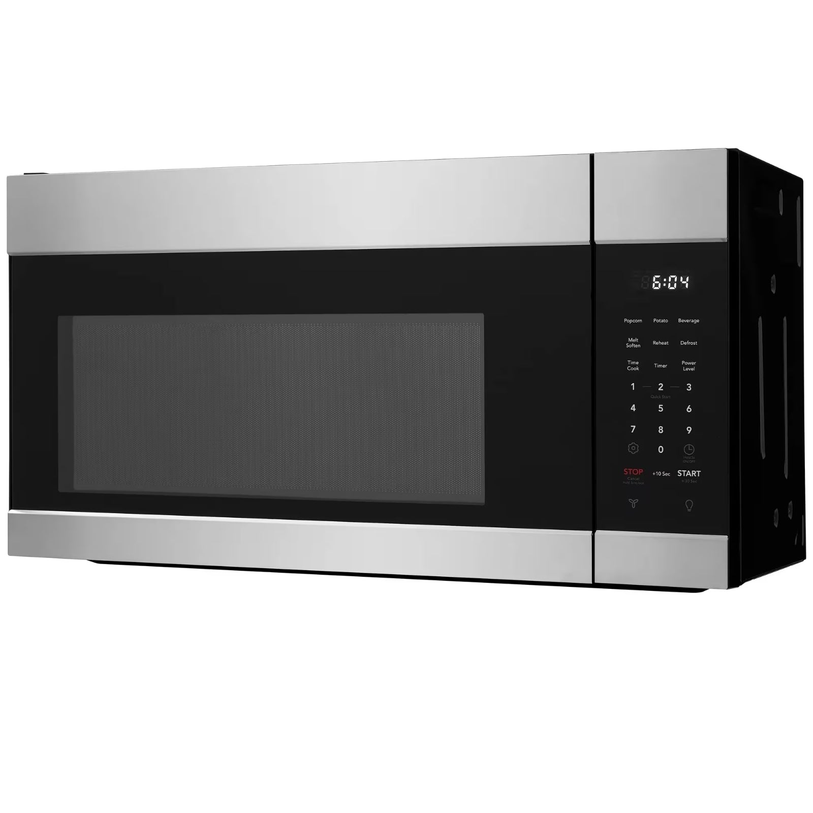 Frigidaire FMOS174CBS stainless steel over-the-range microwave with digital display and control panel.