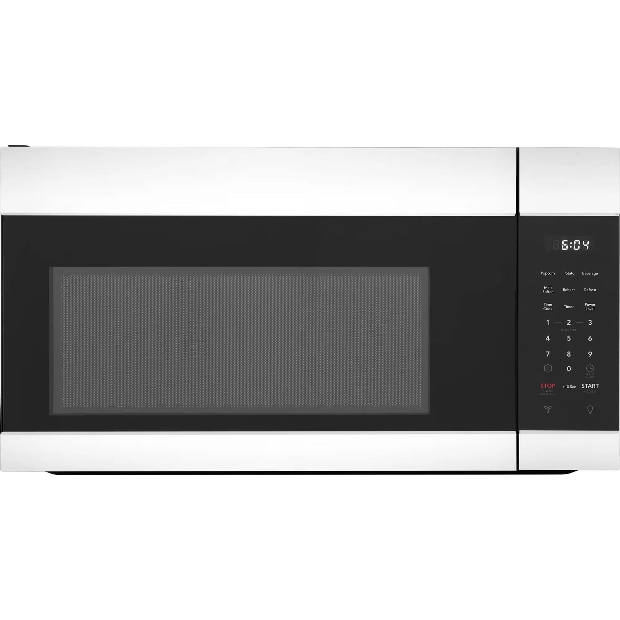 Frigidaire Gallery 1.7 cu ft white over-the-range microwave with digital control panel and venting system.