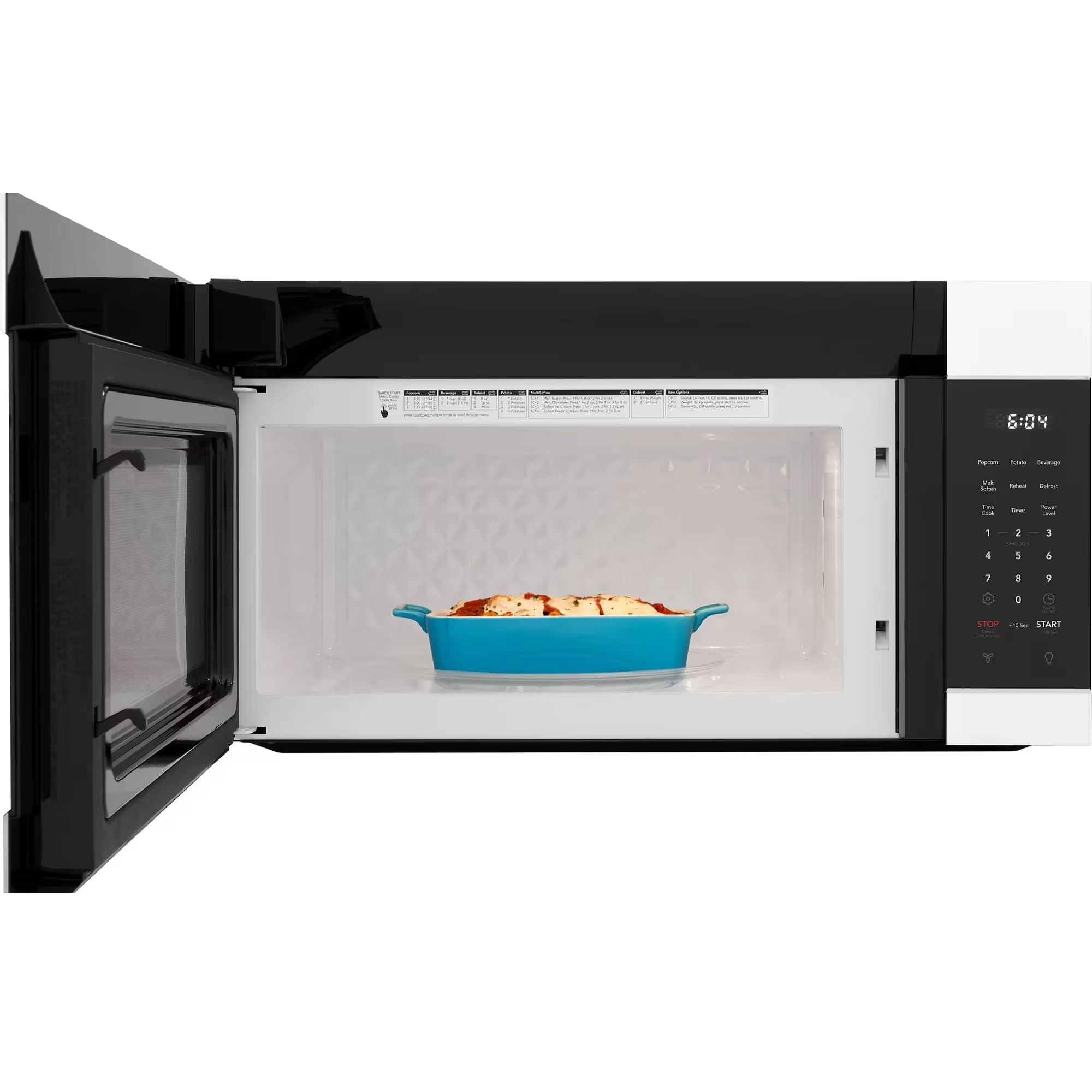 White Frigidaire Gallery over-the-range microwave, 1.7 cu. ft. capacity, with digital control panel and turntable.