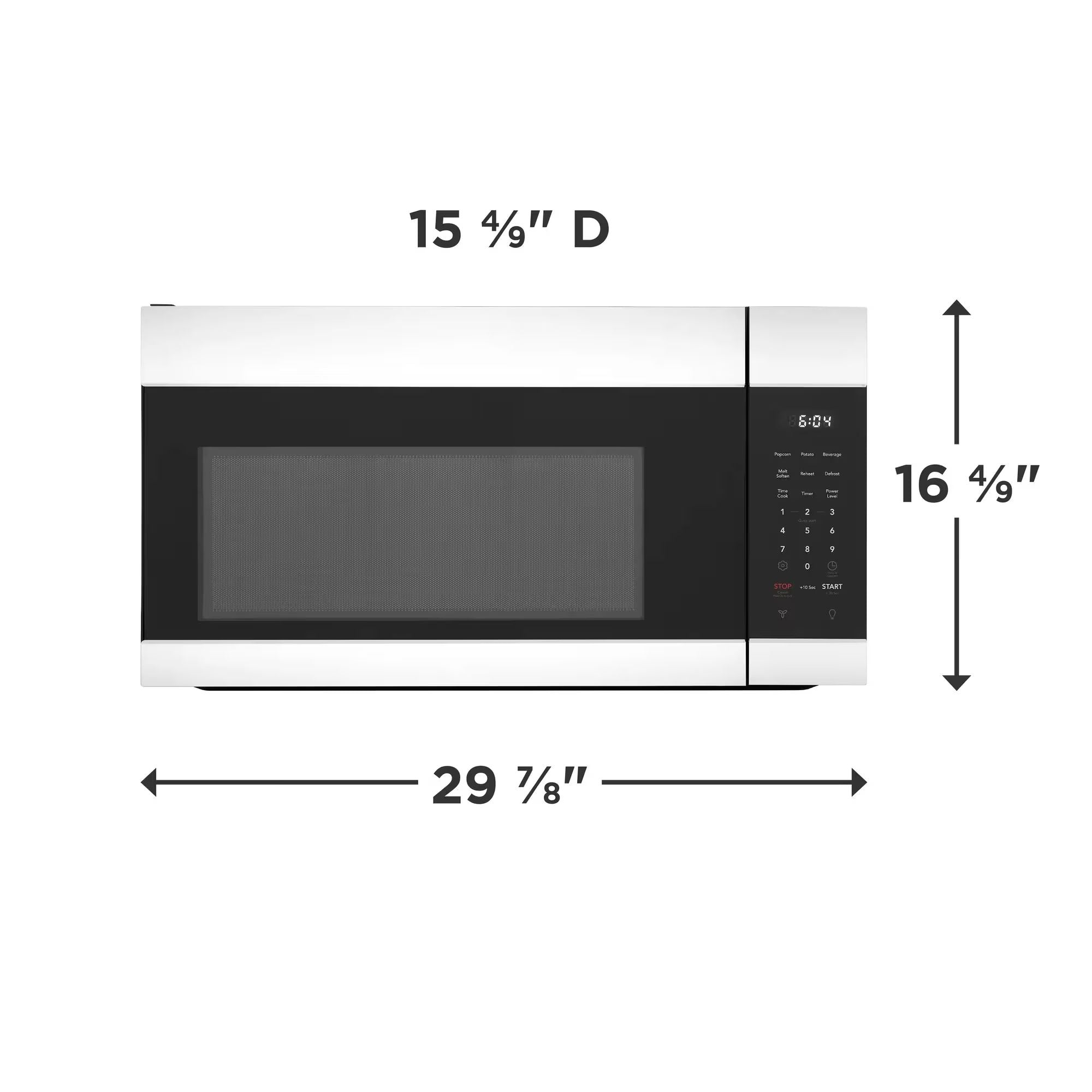 White Frigidaire Gallery microwave model FMOS174CBW, over-the-range kitchen appliance with digital controls and turntable.