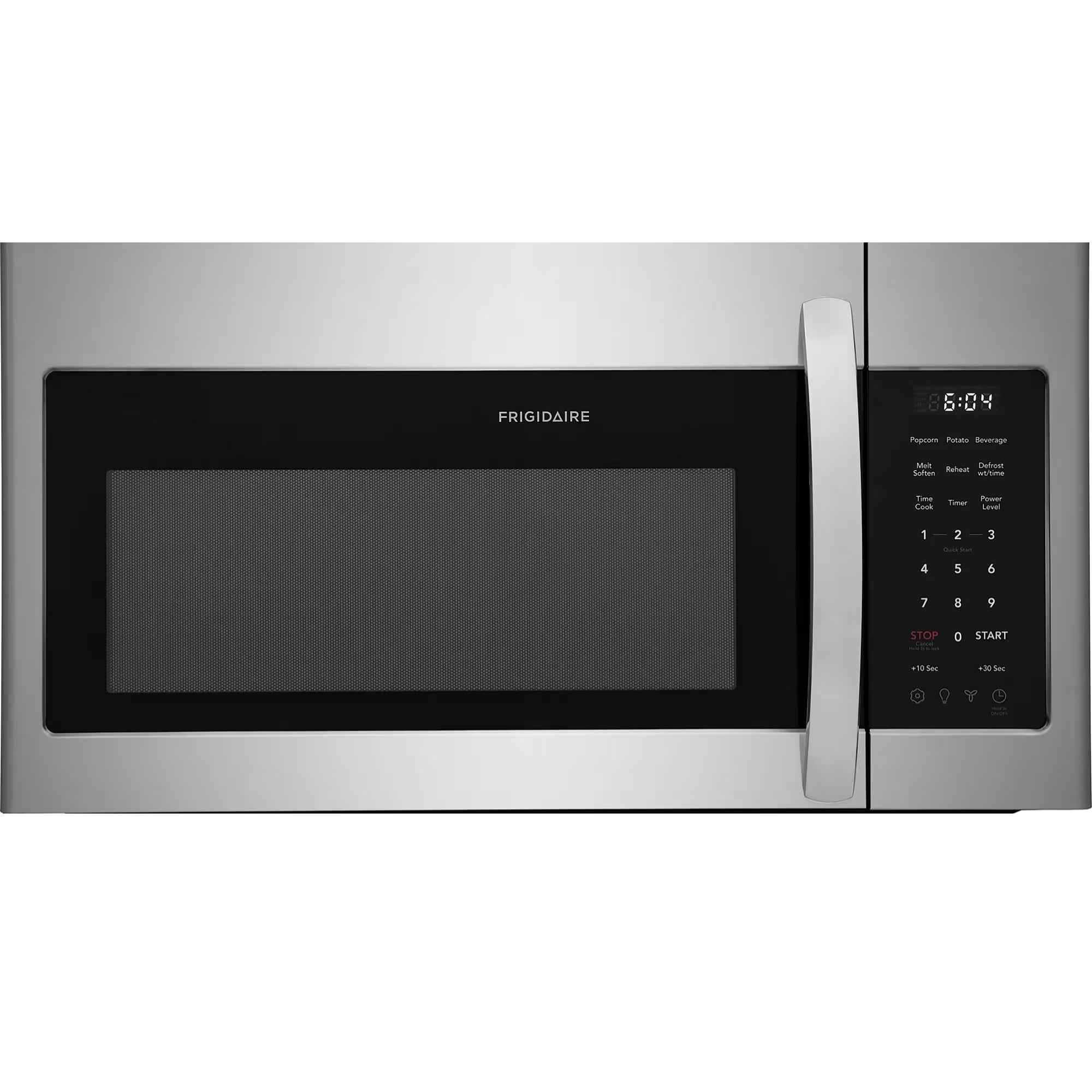 Frigidaire FMOS1846BS stainless steel over-the-range microwave with digital display and control panel.