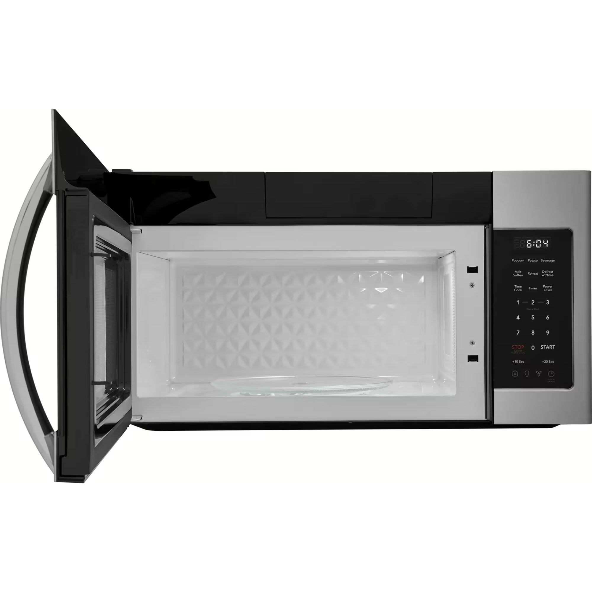 Frigidaire FMOS1846BS stainless steel over-the-range microwave with digital display and control panel.