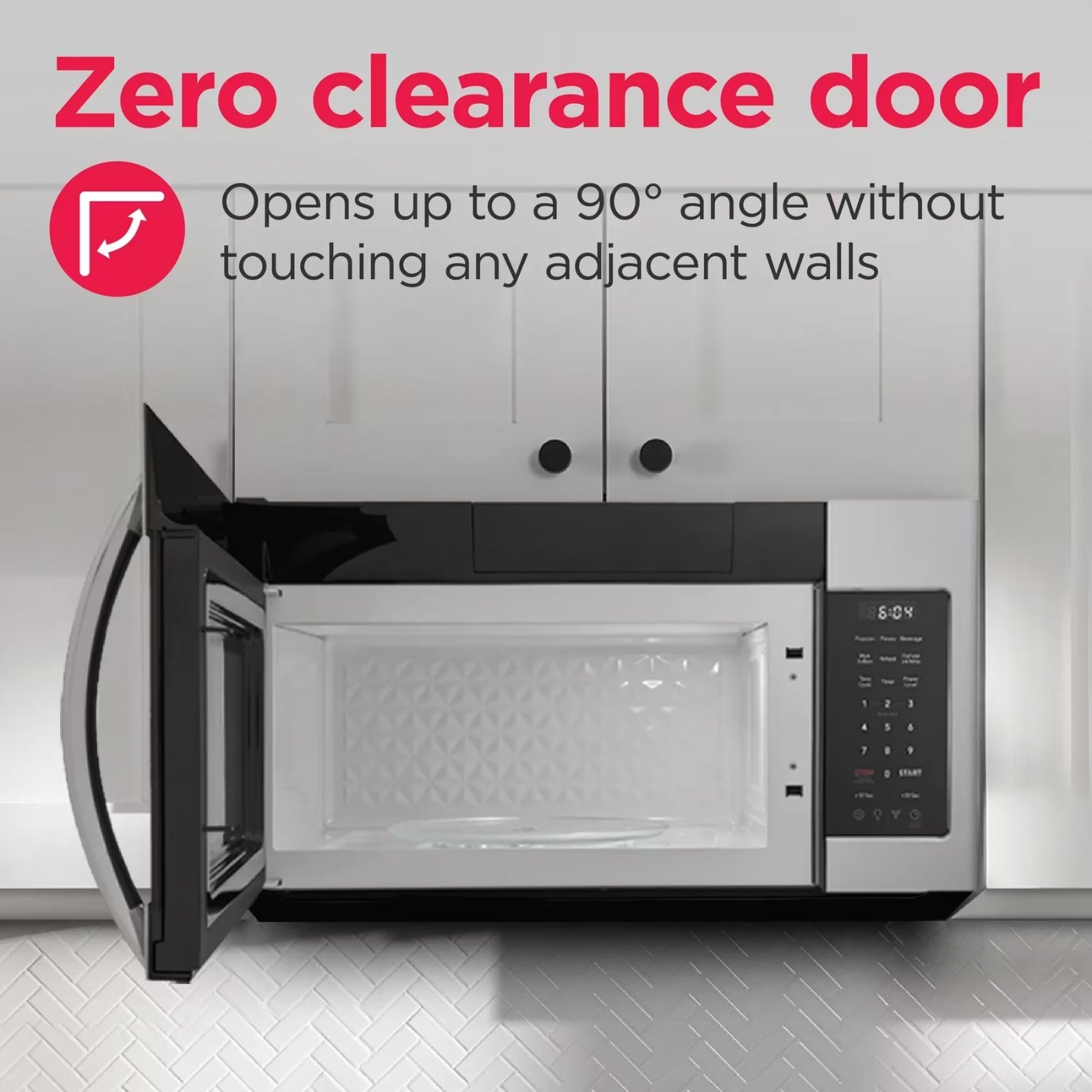 Frigidaire FMOS1846BS stainless steel over-the-range microwave with digital display and control panel inside the oven.