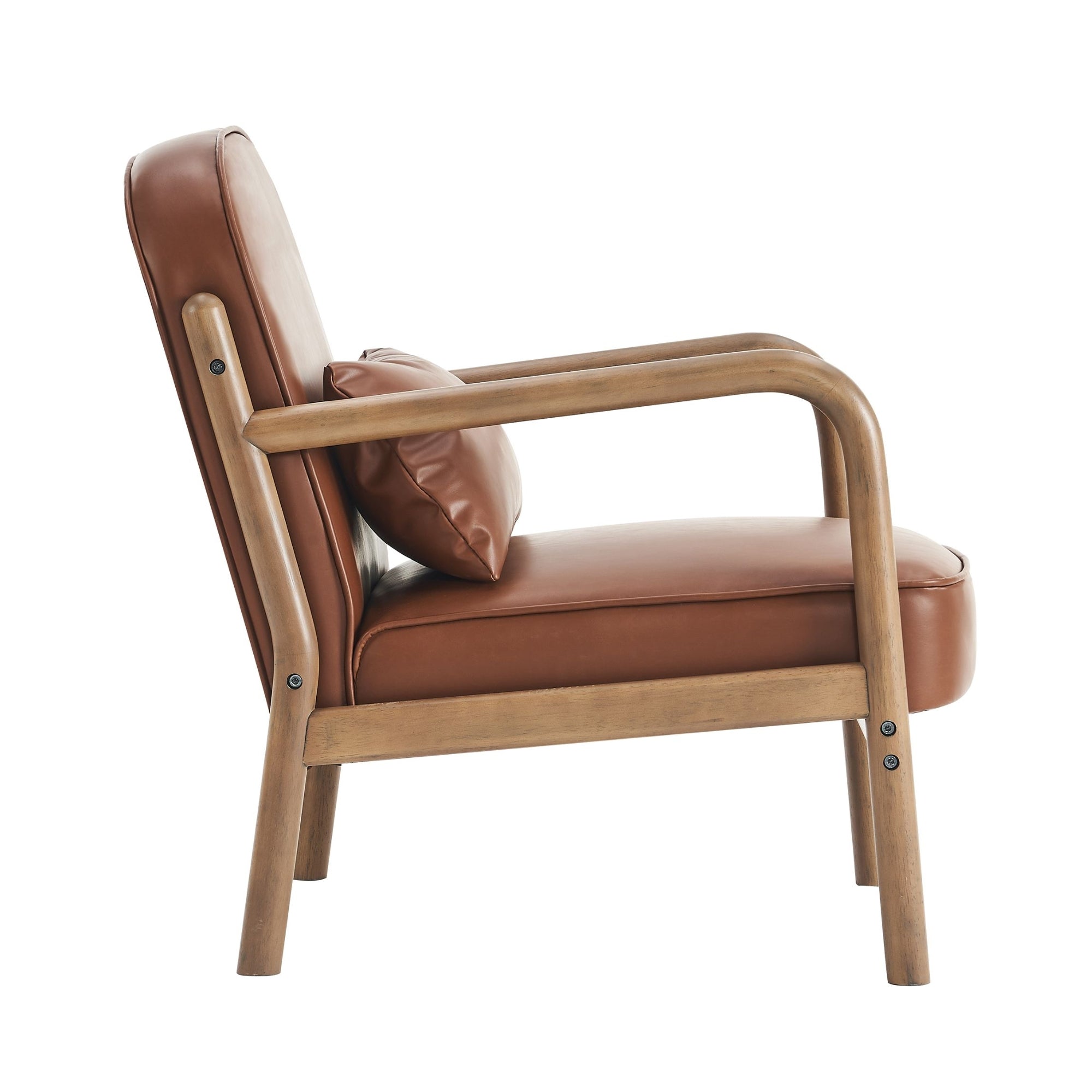 Fani Accent Chair, Faux Leather in Saddle PU and Walnut