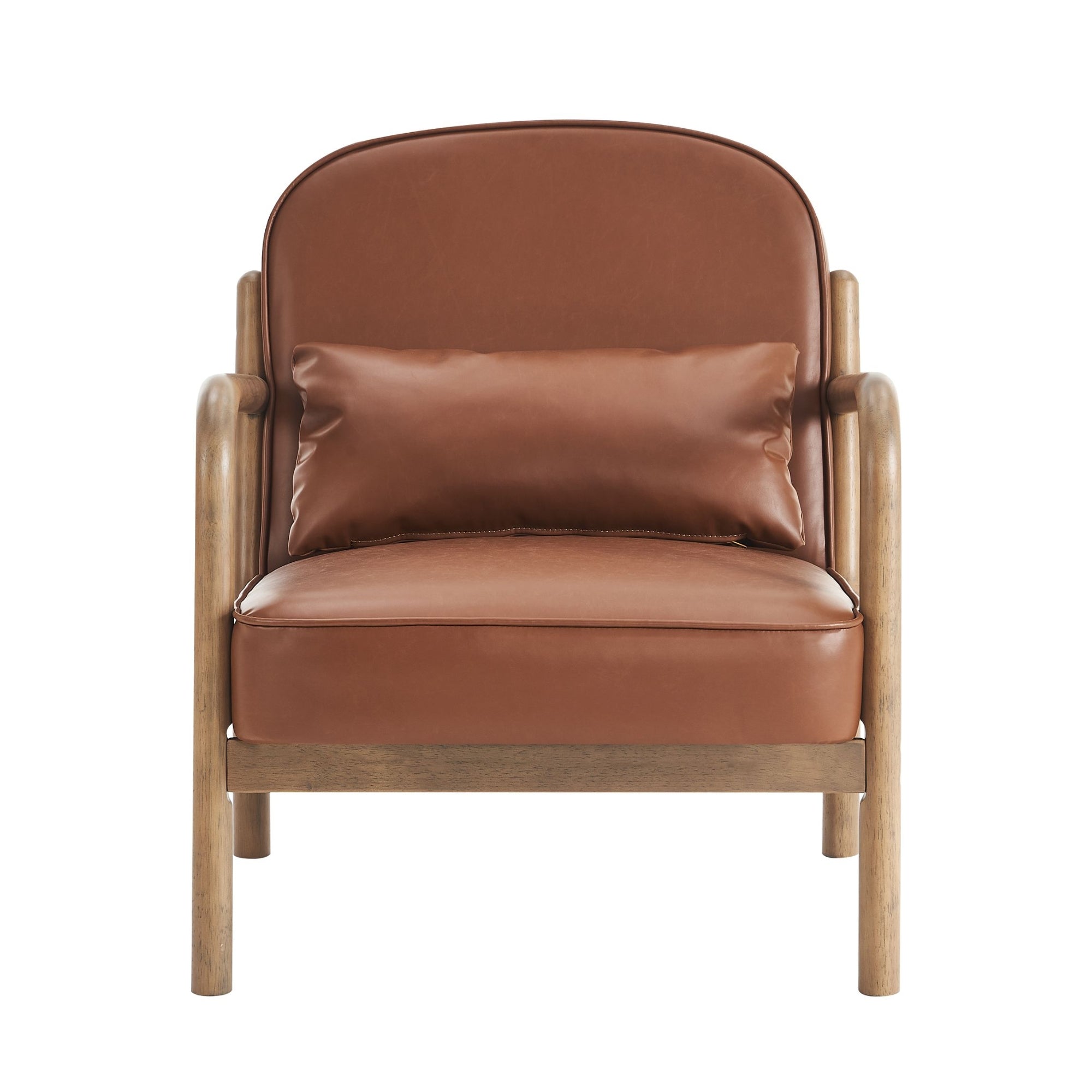 Fani Accent Chair, Faux Leather in Saddle PU and Walnut