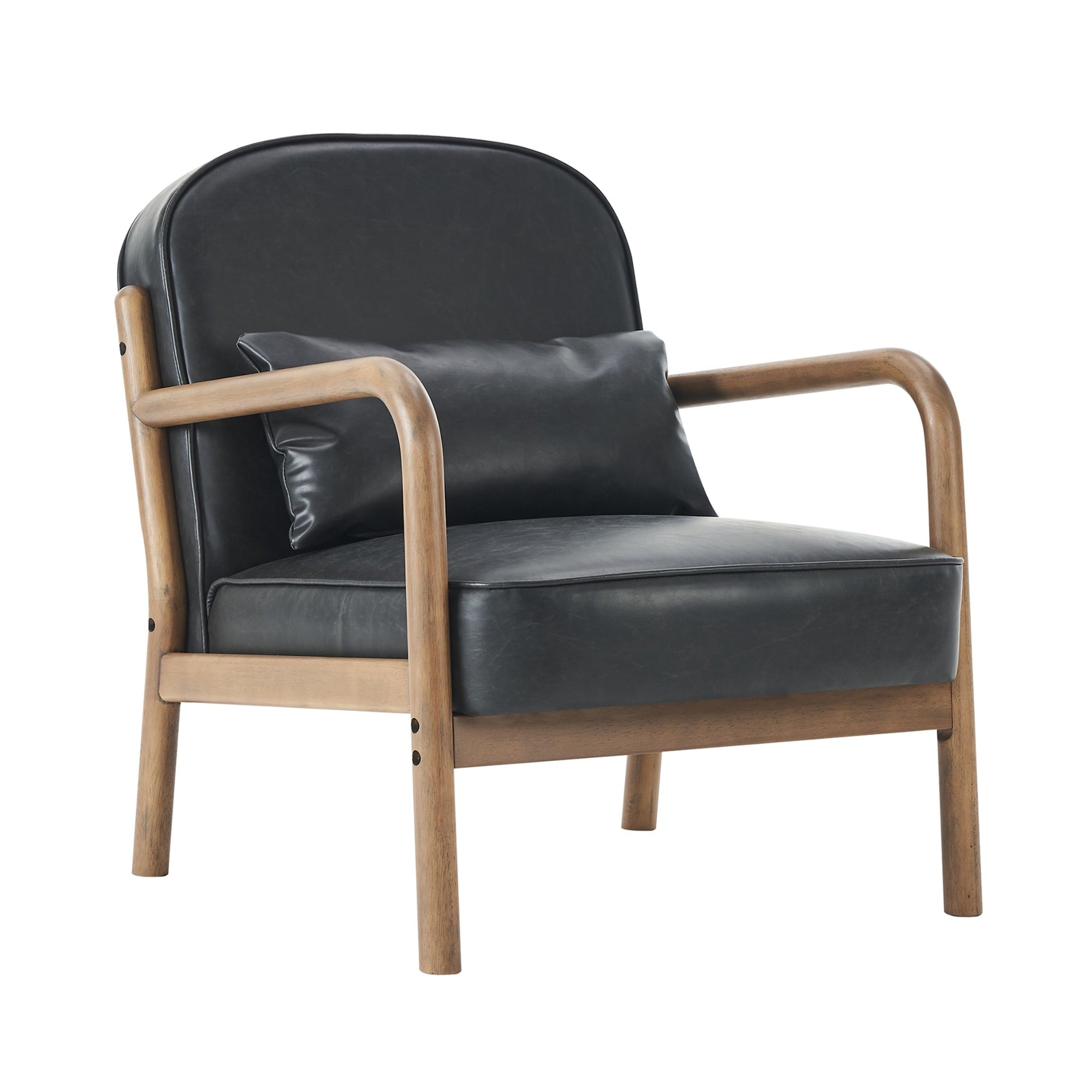 Fani Accent Chair, Faux Leather in Black PU and Walnut